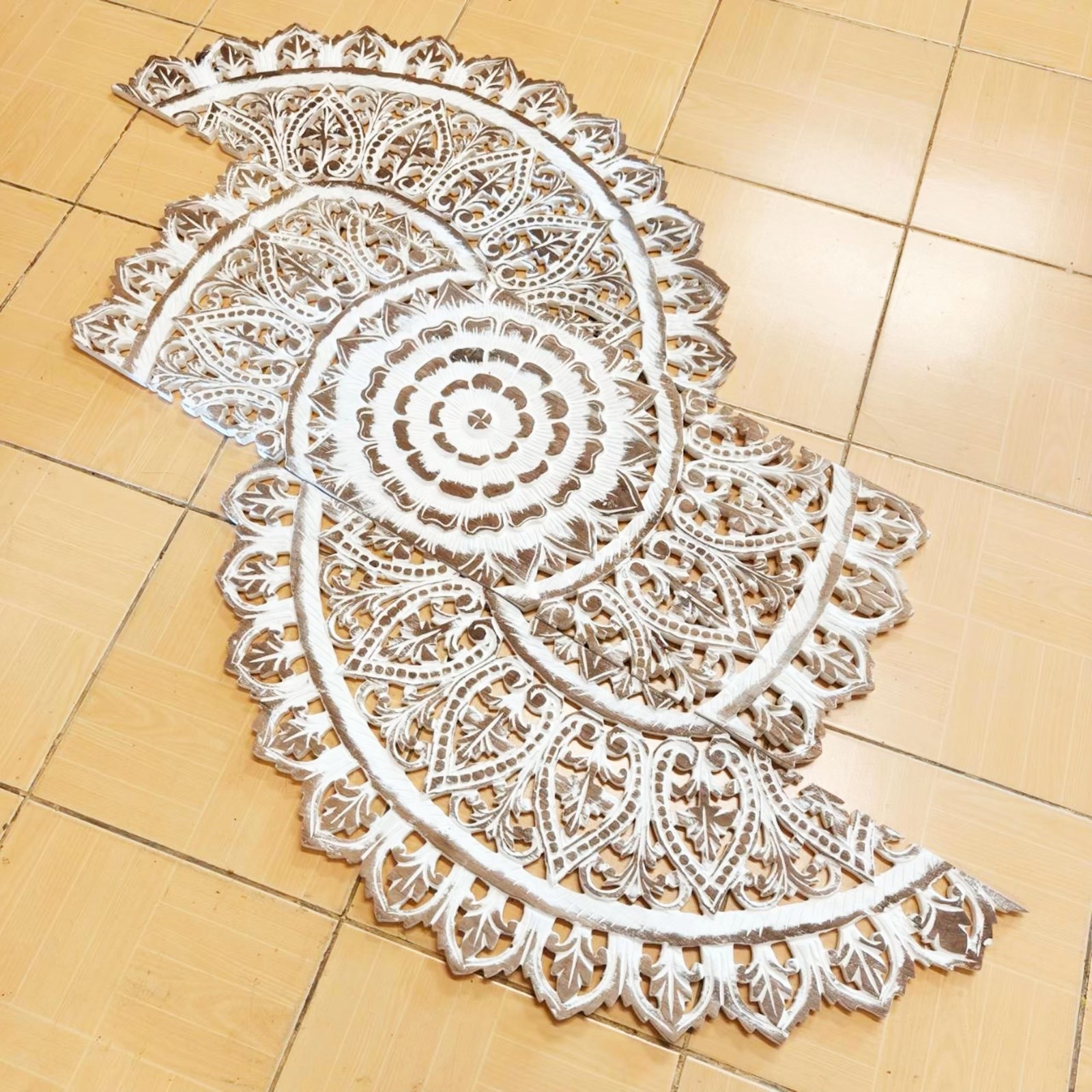 36″ Large Round White Wash Wood Mandala Wall Art Shabby Chic Decor #E