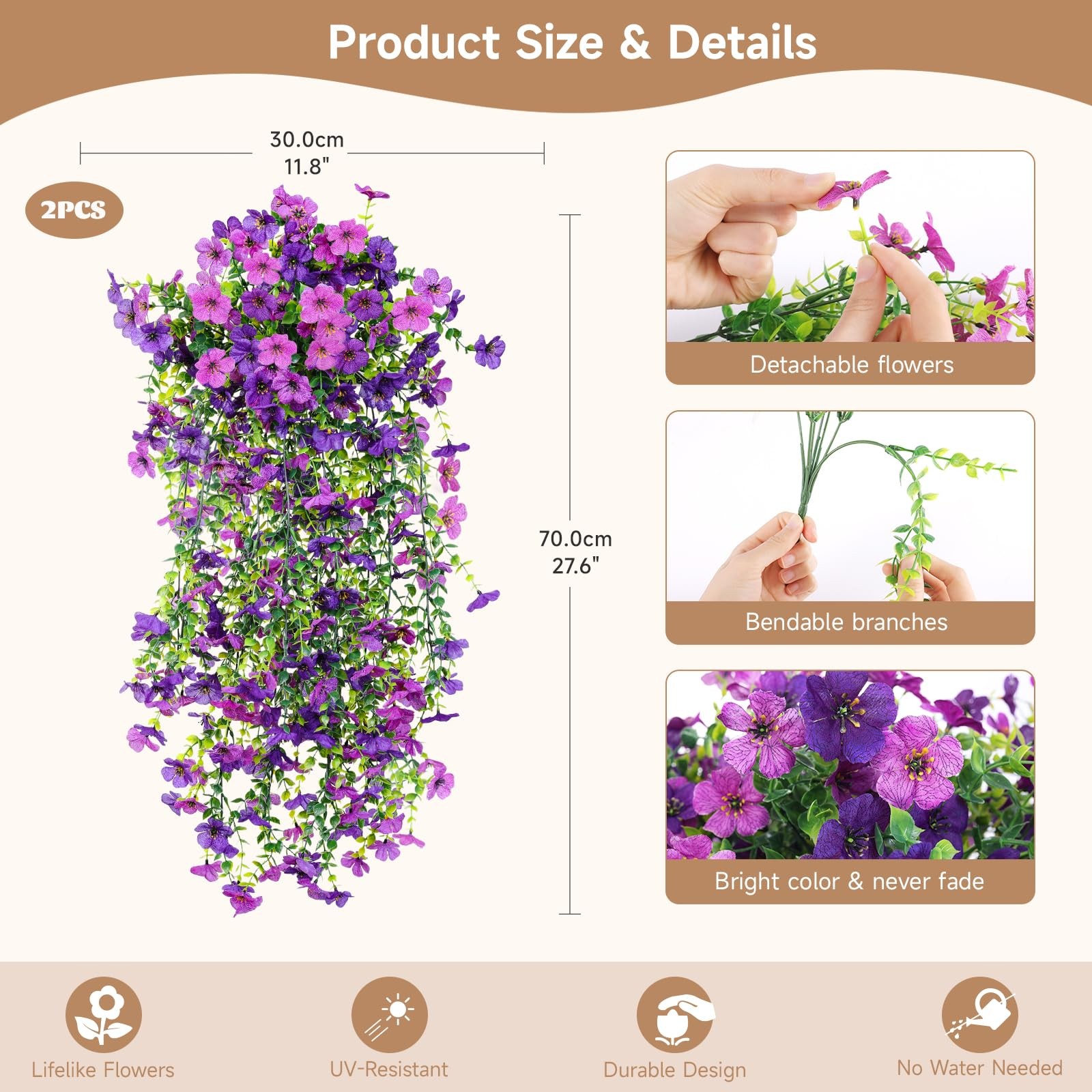 Artificial Hanging Flowers for Outdoors Faux Plants Spring Porch Decor, 2 Pcs…
