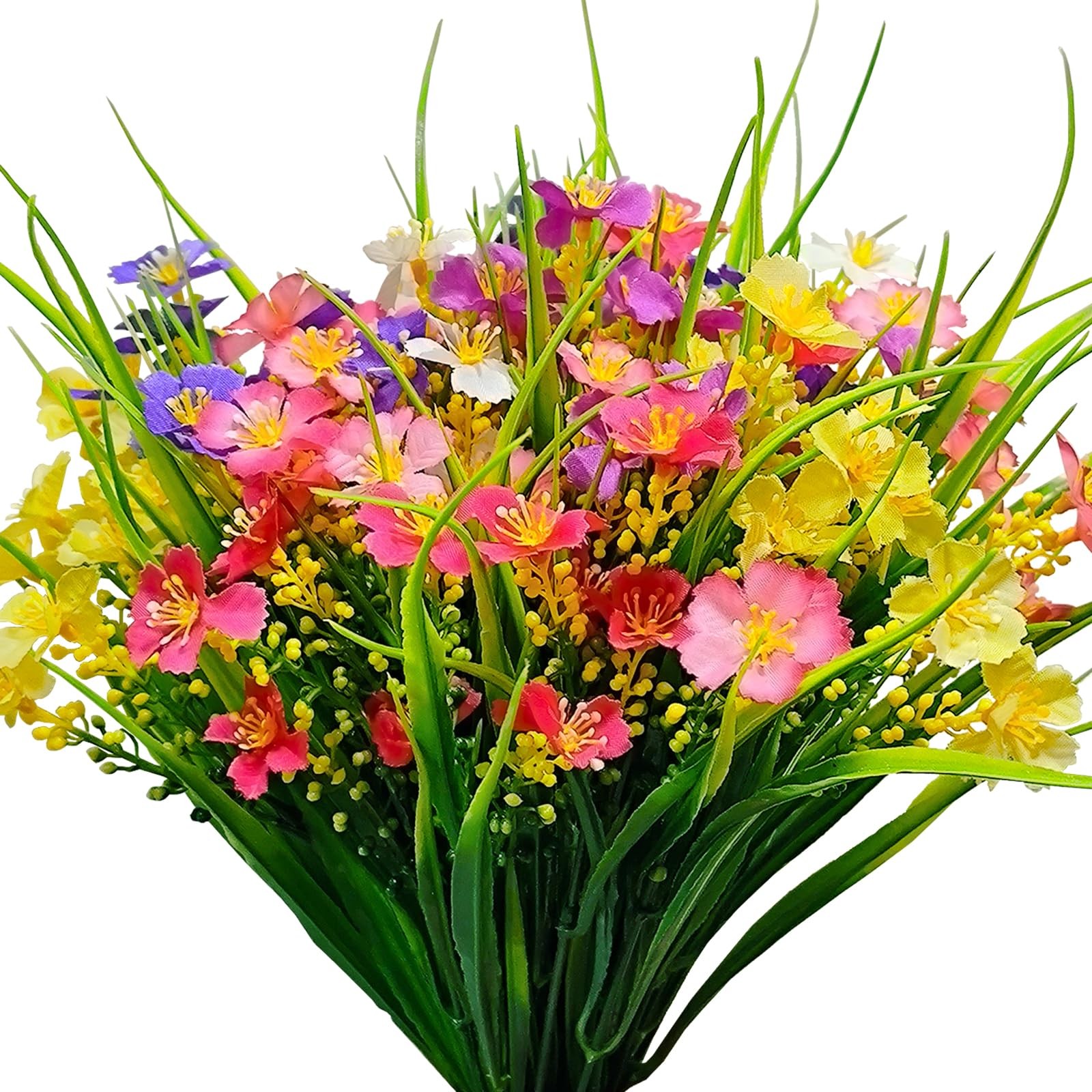 Kinisty 12 Bundles Artificial Flowers for Outdoor: UV Resistant Faux Silk Wil…