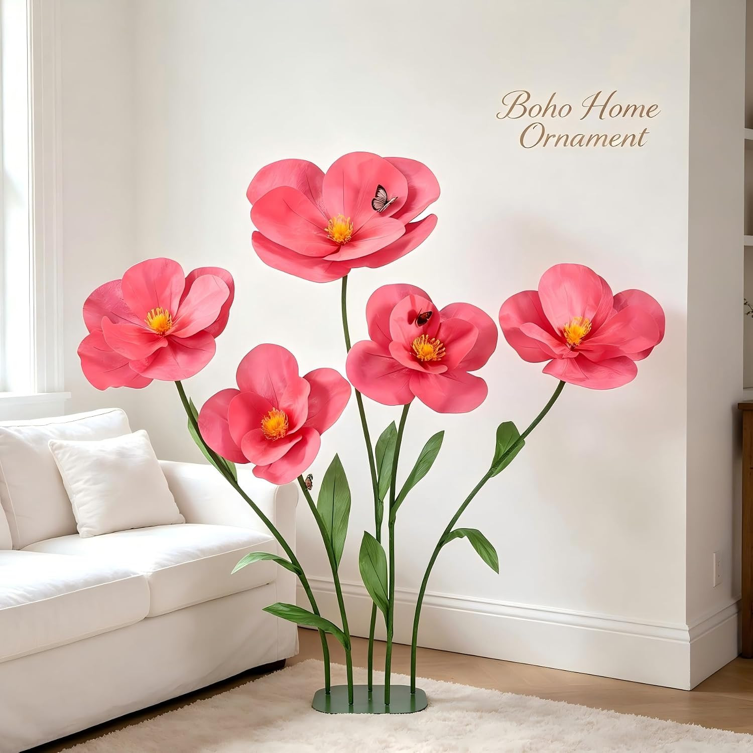 5 PCS Giant Flowers for Decoration with Stand 5.9 Ft Large Artificial Poppy | Ha