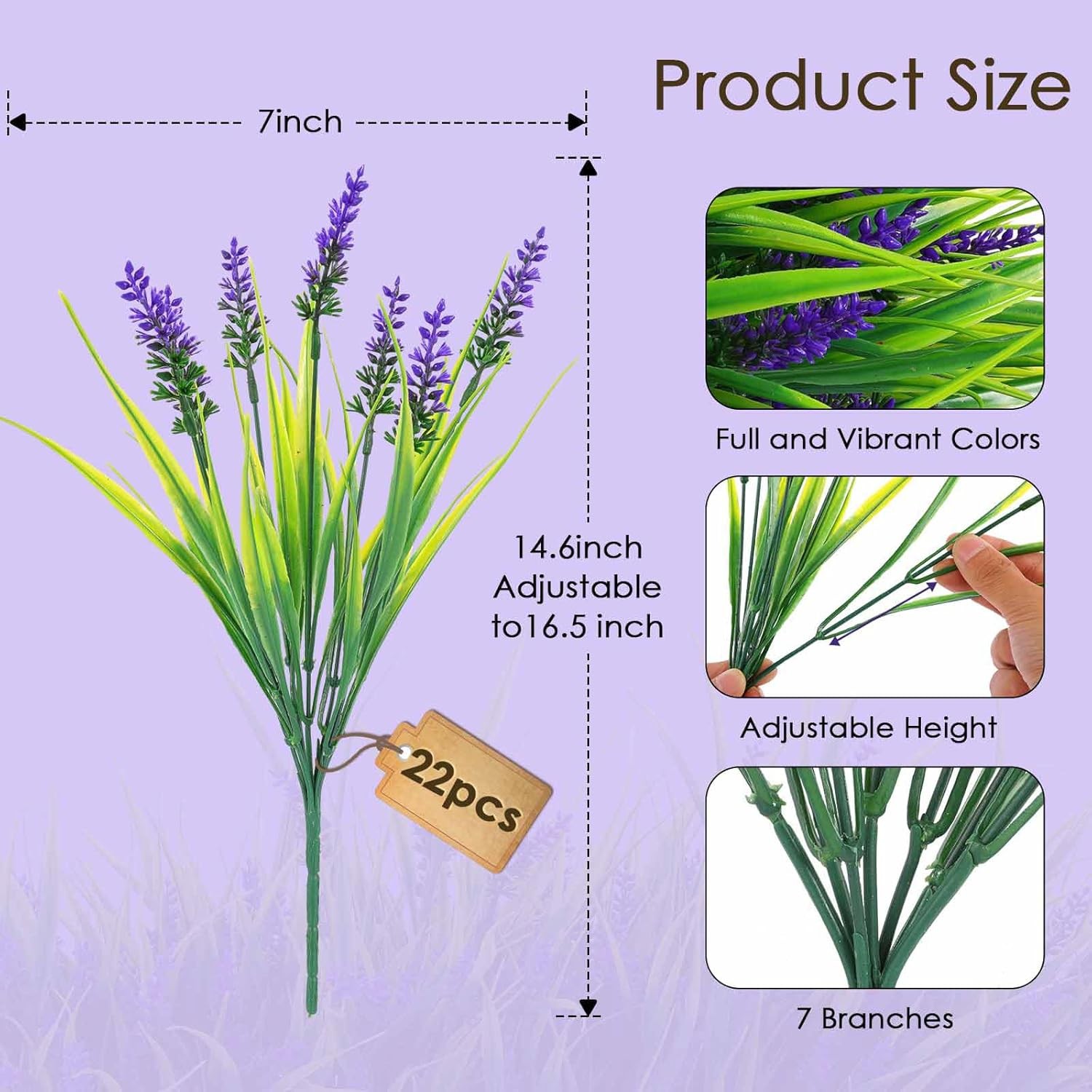 22 Pcs UV Resistant Lavender Artificial Flowers for Outdoor Decor