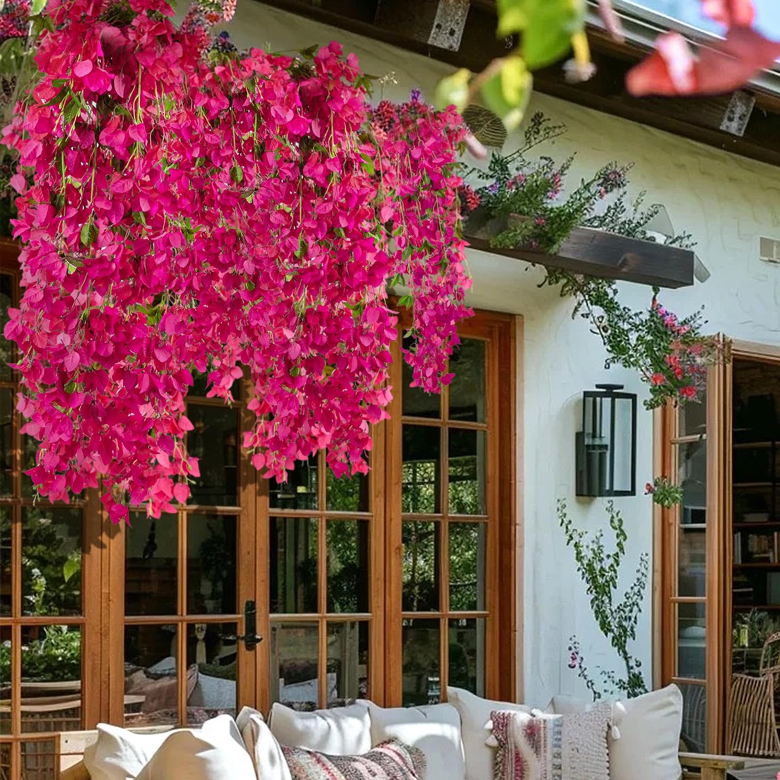 2 PCS 50 Inch Silk Bougainvillea Artificial Flowers, Faux Triangle Plum Flowe…
