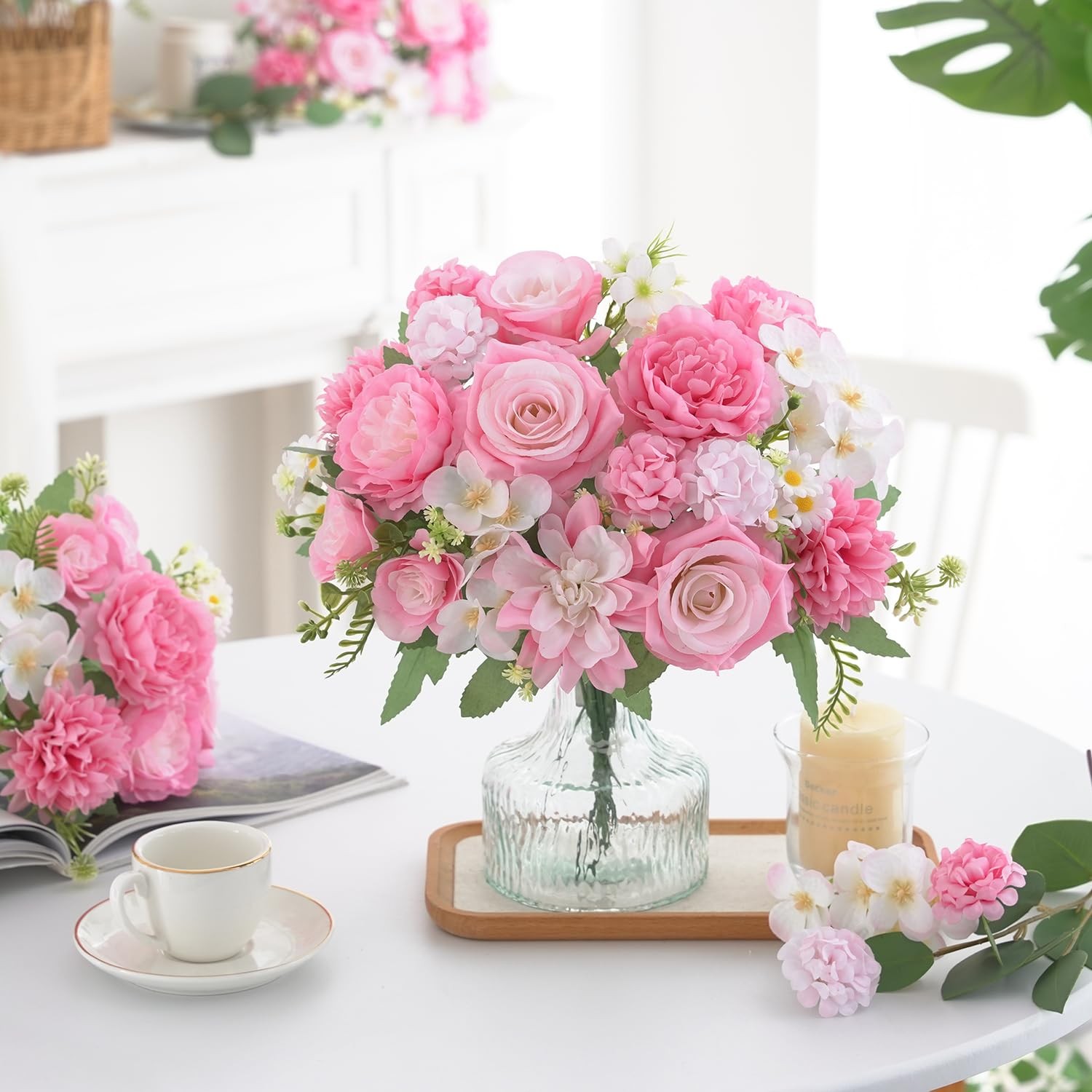 4 Pcs Mixed Artificial Flowers Small Peony Bouquet Fake Rose Silk Floral