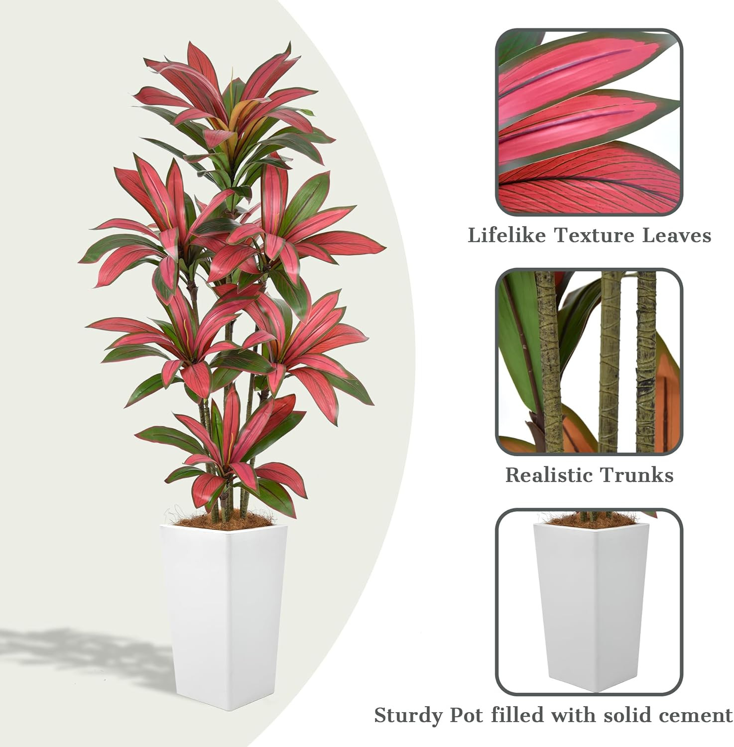 6FT Faux Dracaena Tree with White Planter – Realistic Indoor Tropical Decor