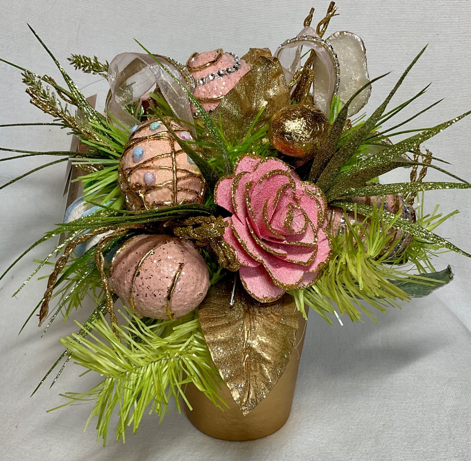 EASTER SPRING EGG FLOWER BUTTERFLY CAPIZ ARRANGEMANT 11 INCHES TALL PASTEL NWT