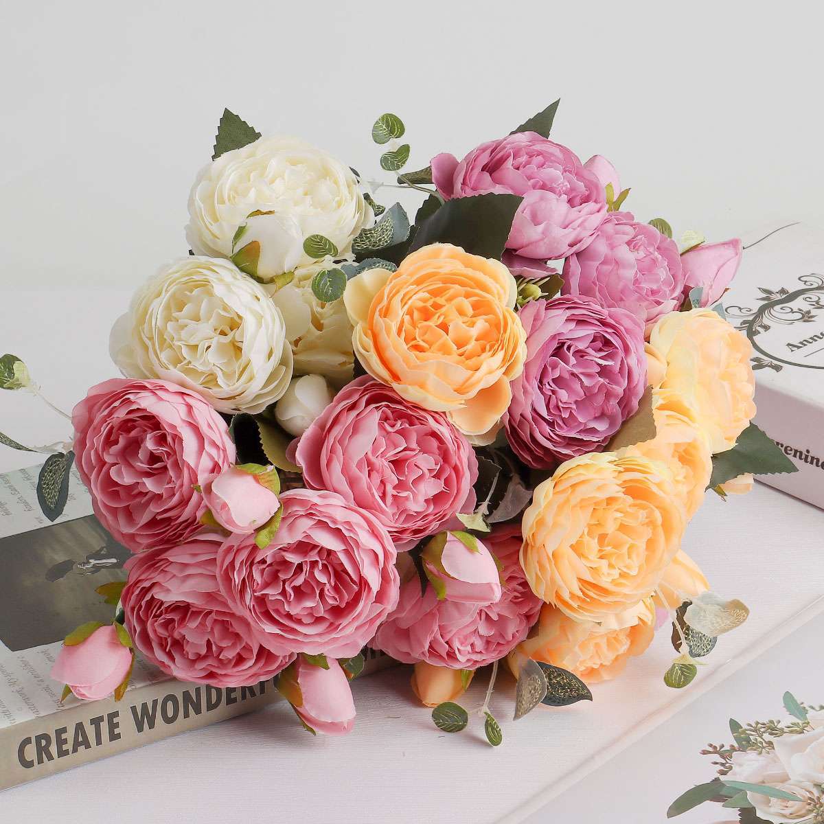 9 Heads Silk Peony Flowers Artificial Wedding Bouquet Home Party Outdoor Decor