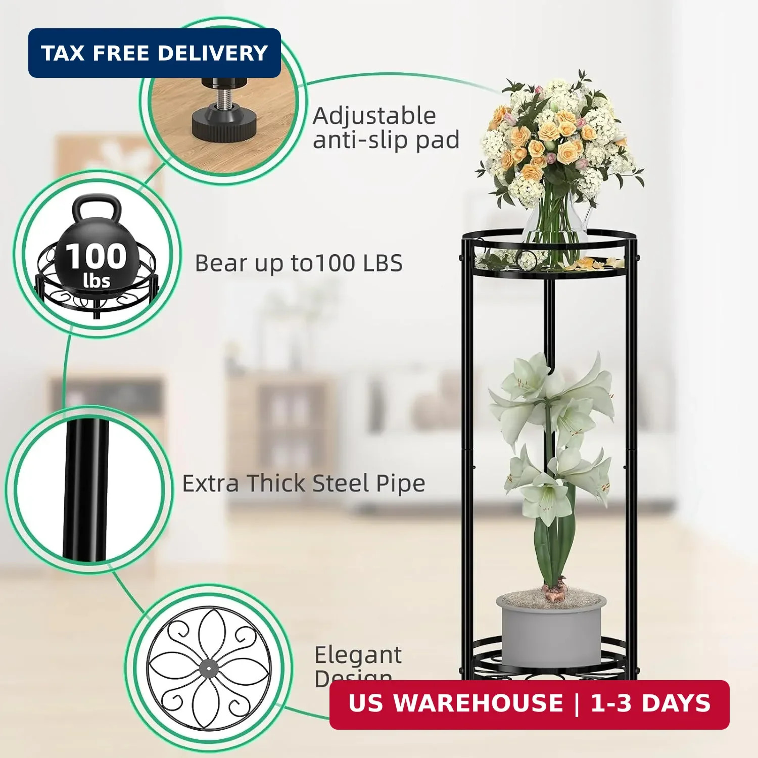 Simple Trending Round Plant Stand Indoor Outdoor, Waterproof Metal Tall 31″ Plan
