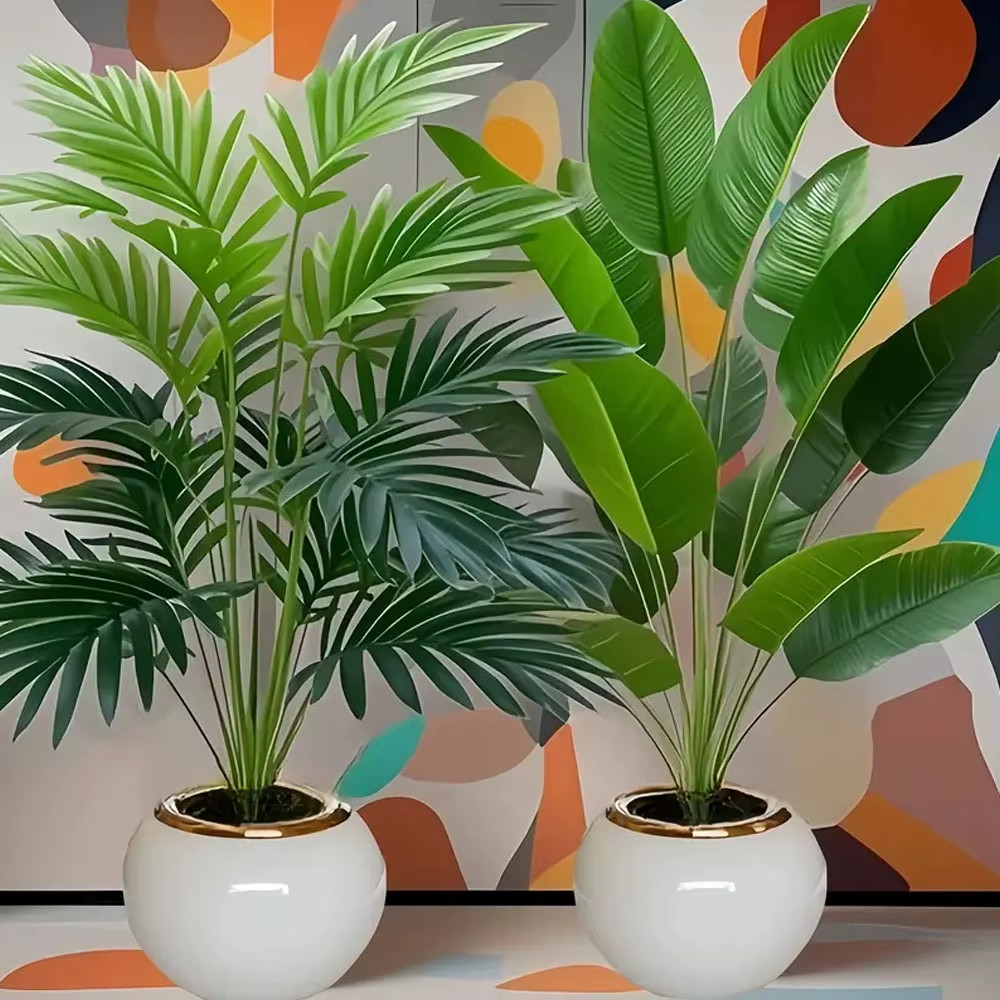2pcs Outdoor Artificial Green Plants W/ 24 Leaves Nordic-Style Banana Leaf Plant