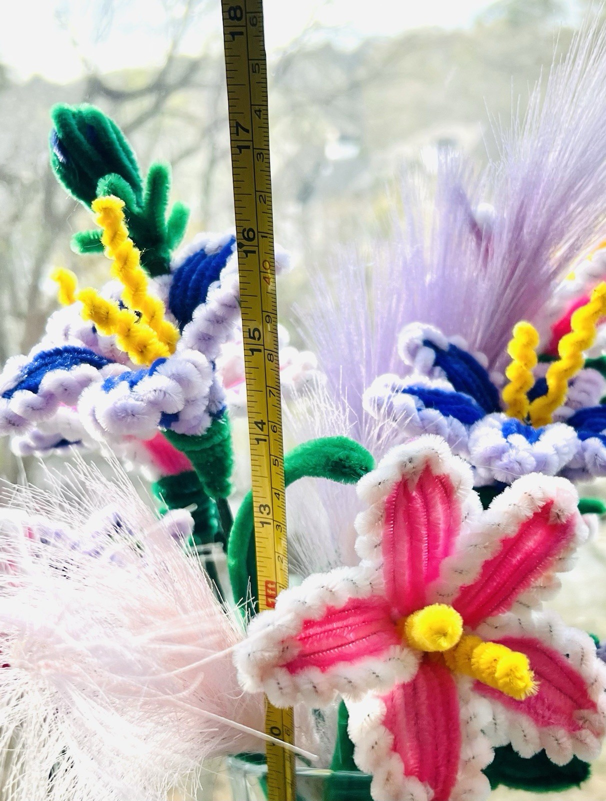 Original Handmade 6 pcs Pipe Cleaners Flowers Branches In The Vase .