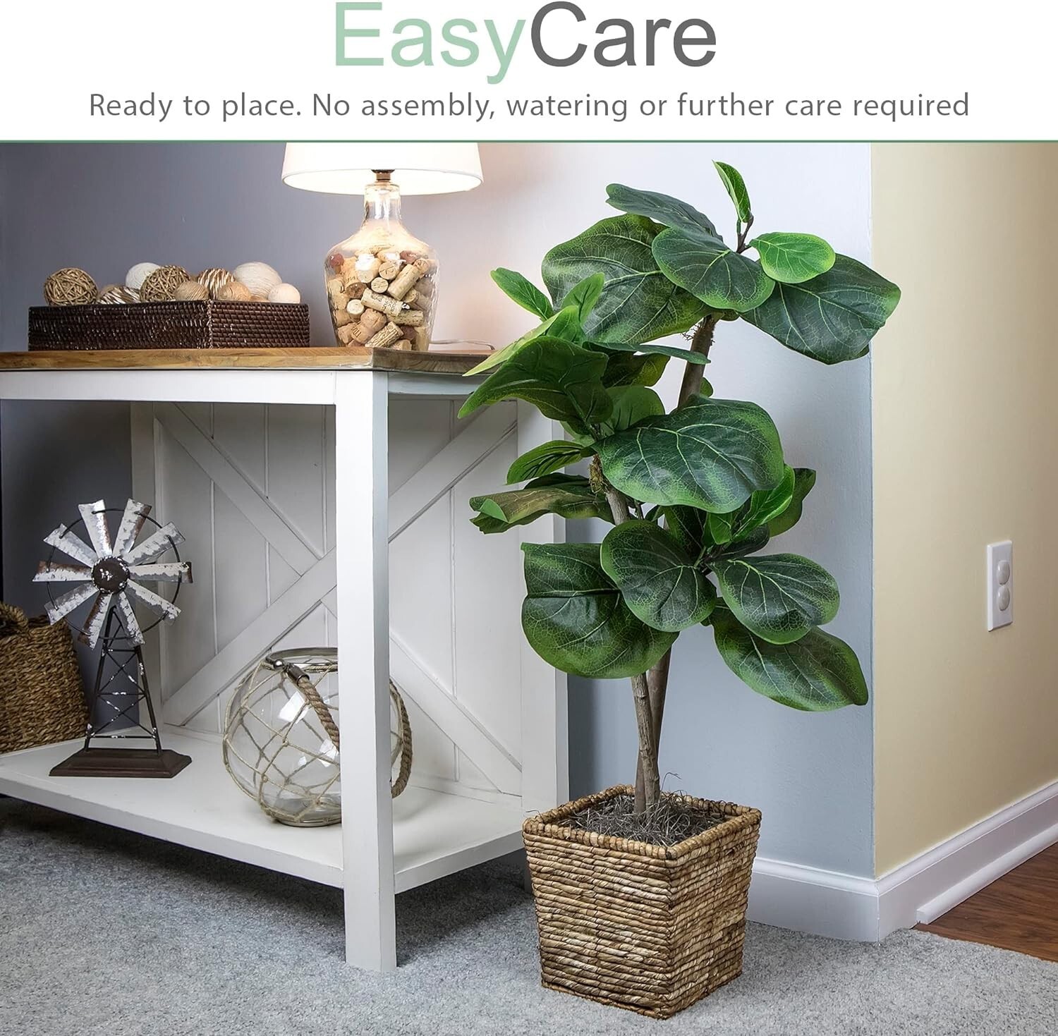 38-Inch Fiddle House Ficus In Woven Basket Creative, Imaginative, USA-Assembled