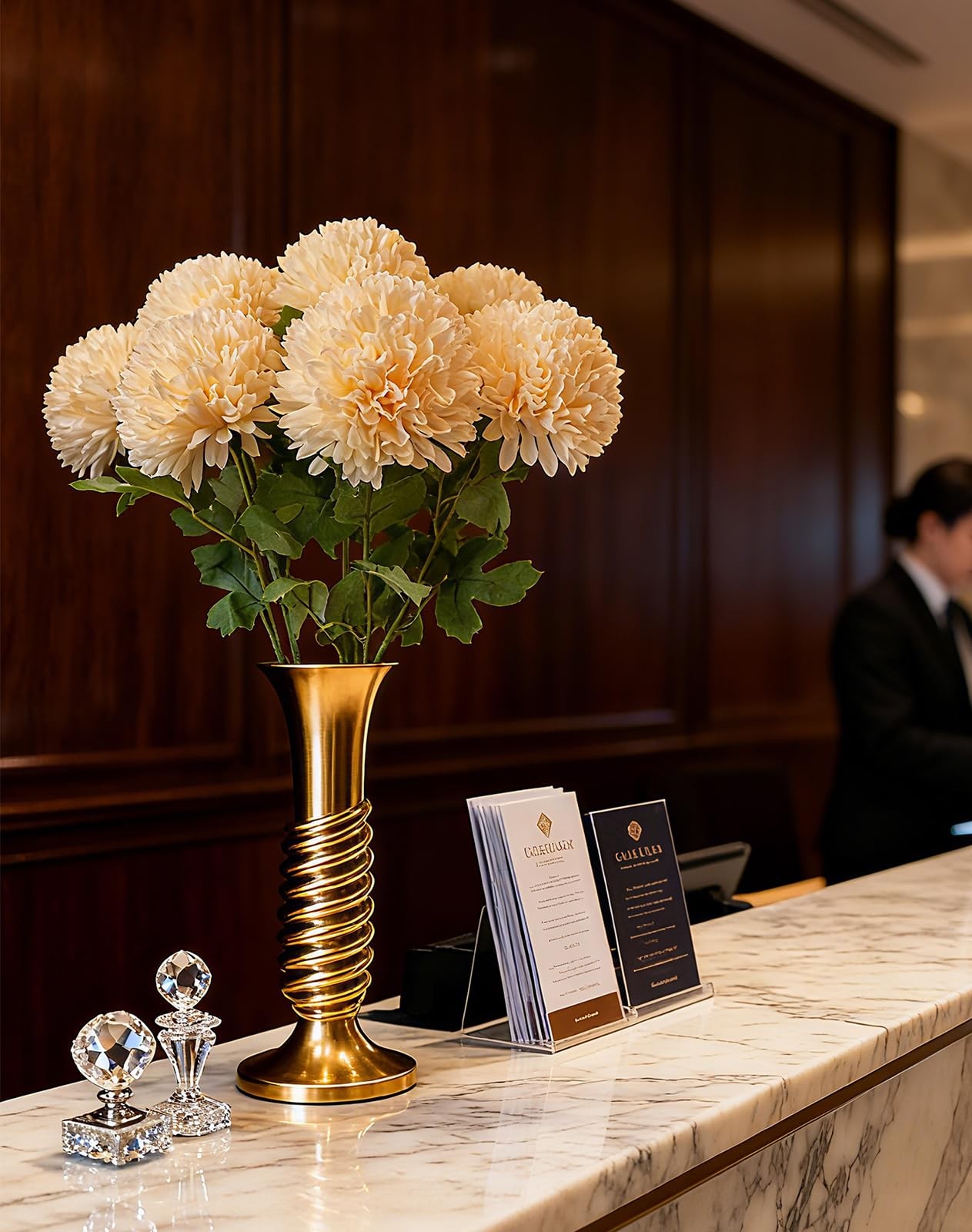 Champagne Artificial Chrysanthemums Flowers 6PCS Faux Mums 4.3In Large Chrysa…