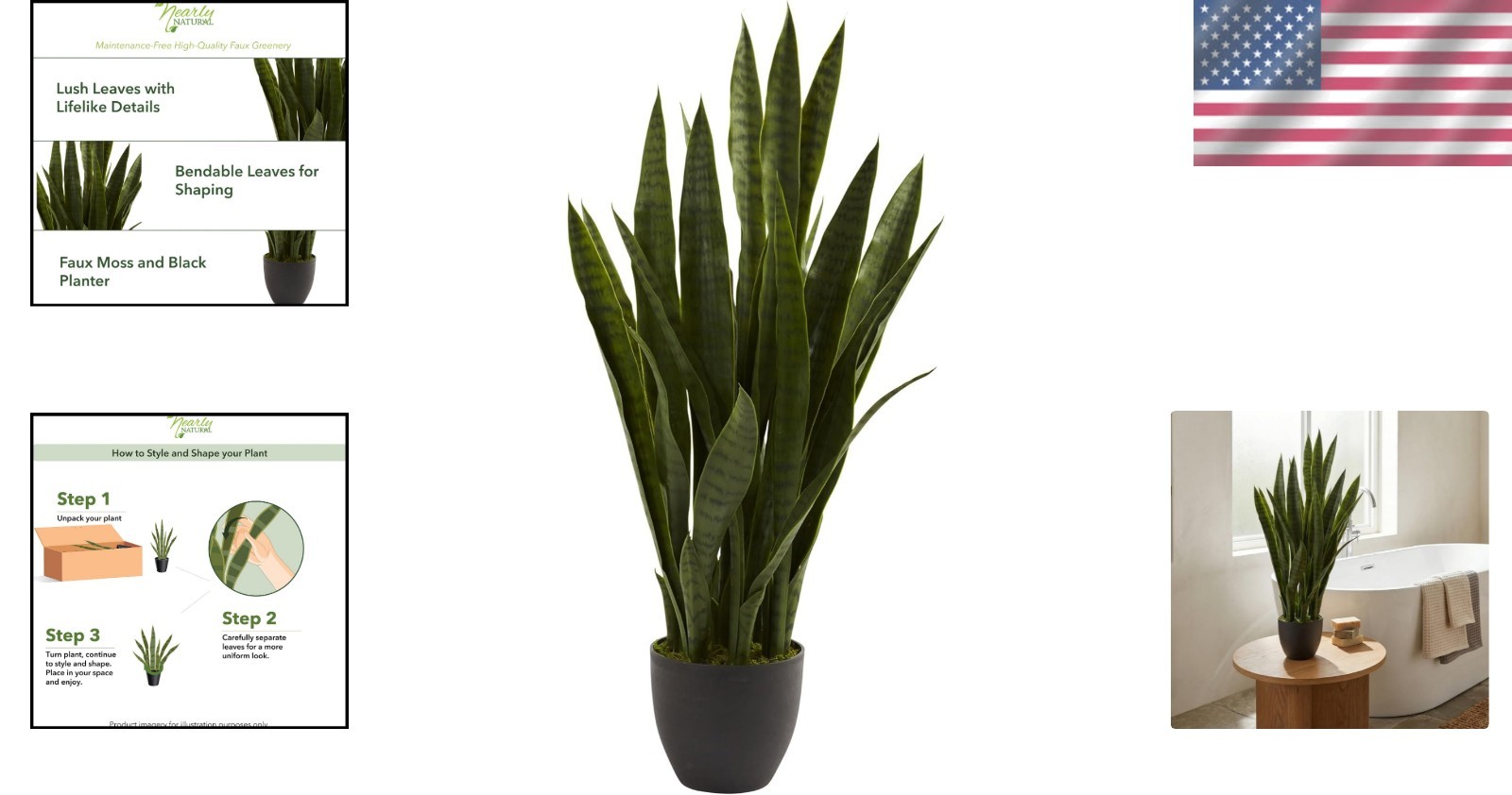 Artificial Snake Plant Faux Greenery with Black Planter for Indoor Decor