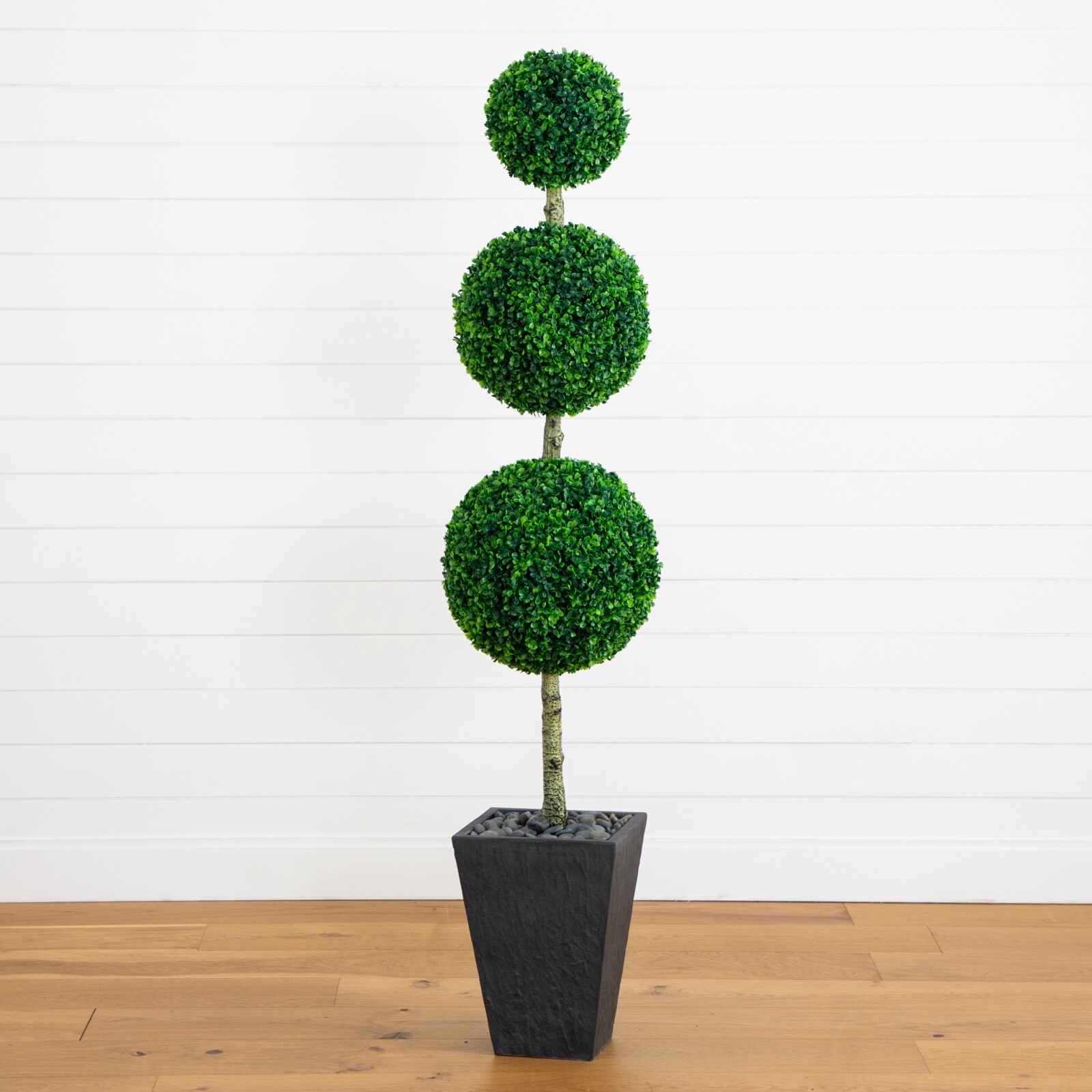 6’ Artificial Boxwood Topiary Triple Ball Tree in Planter UV Indoor/Outdoor