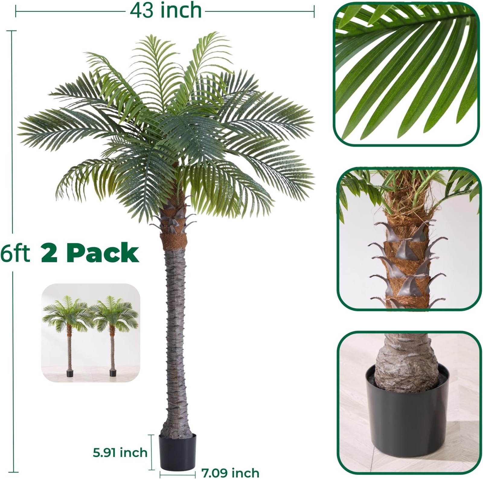6FT Artificial Coconut Palm Tree Set of 2, UV Resistant Faux Sago Palm Plants…