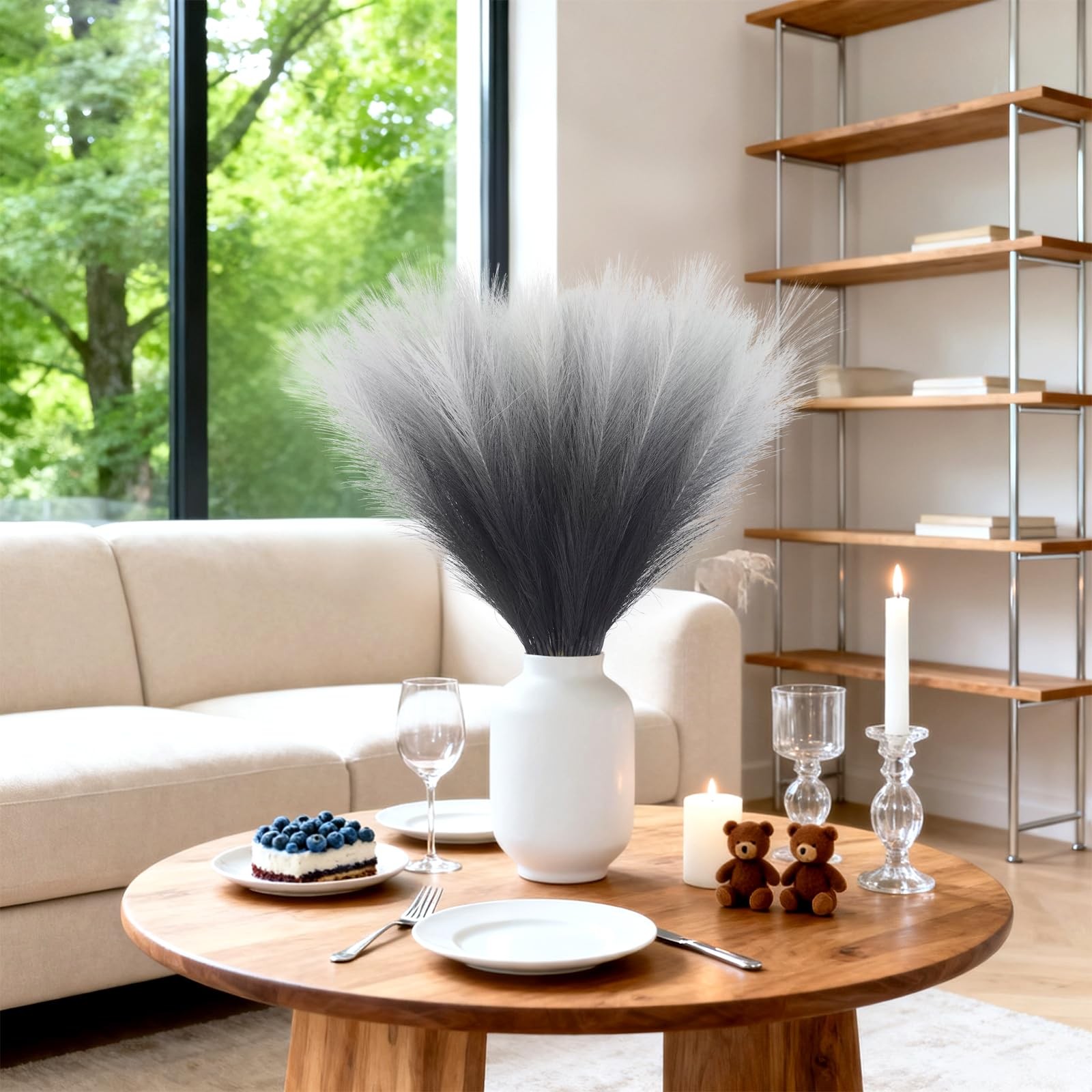 Black Pampas Grass Decor, 50Pcs 21.6 inch Artificial Faux Pompas Grass Small …