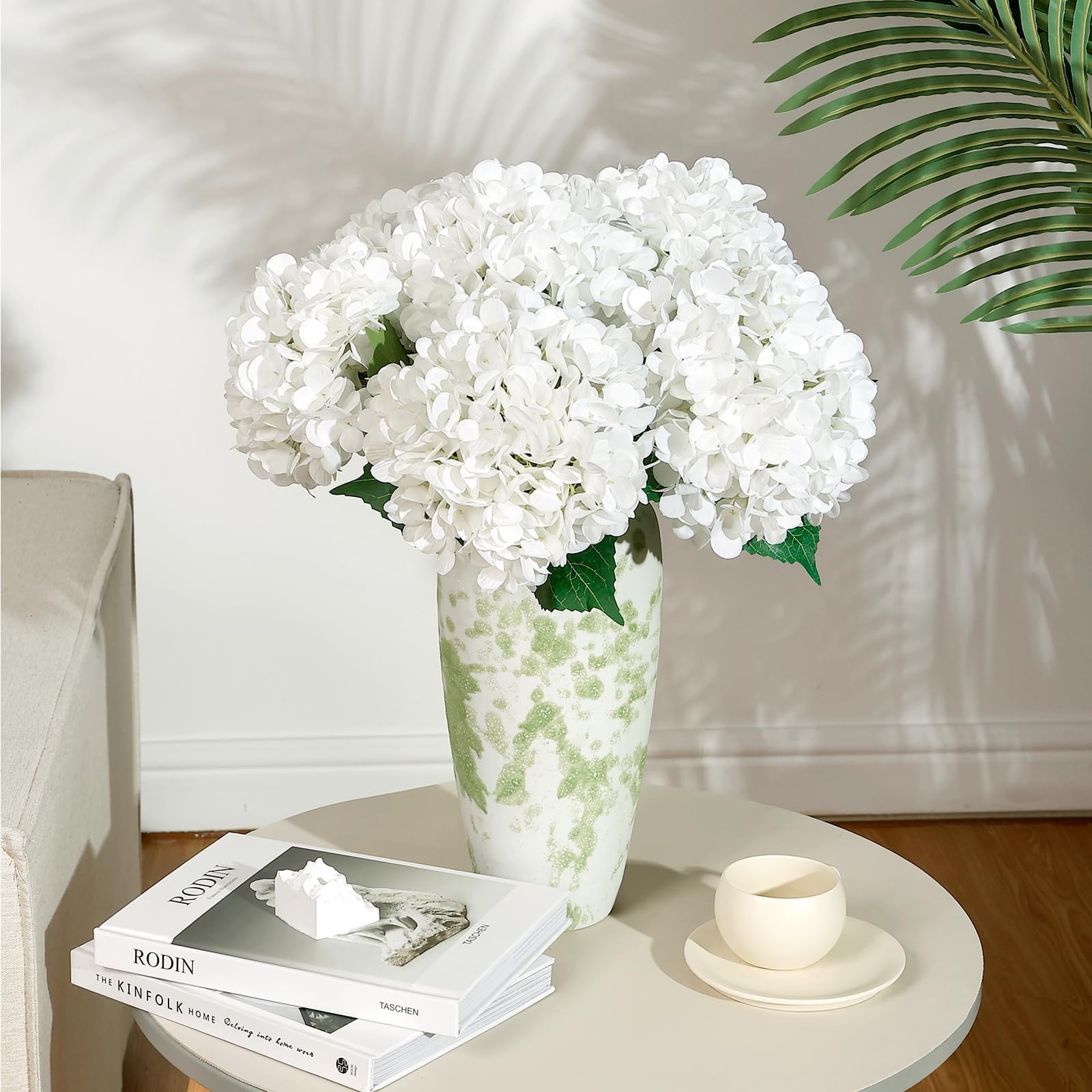 12PCS White Hydrangea Artificial Flowers for Outdoors and Indoor, Silk Faux H…