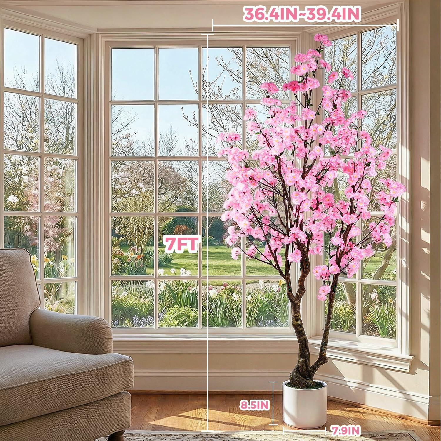 7FT Artificial Cherry Blossom Tree with White Pot for Home & Wedding Decor