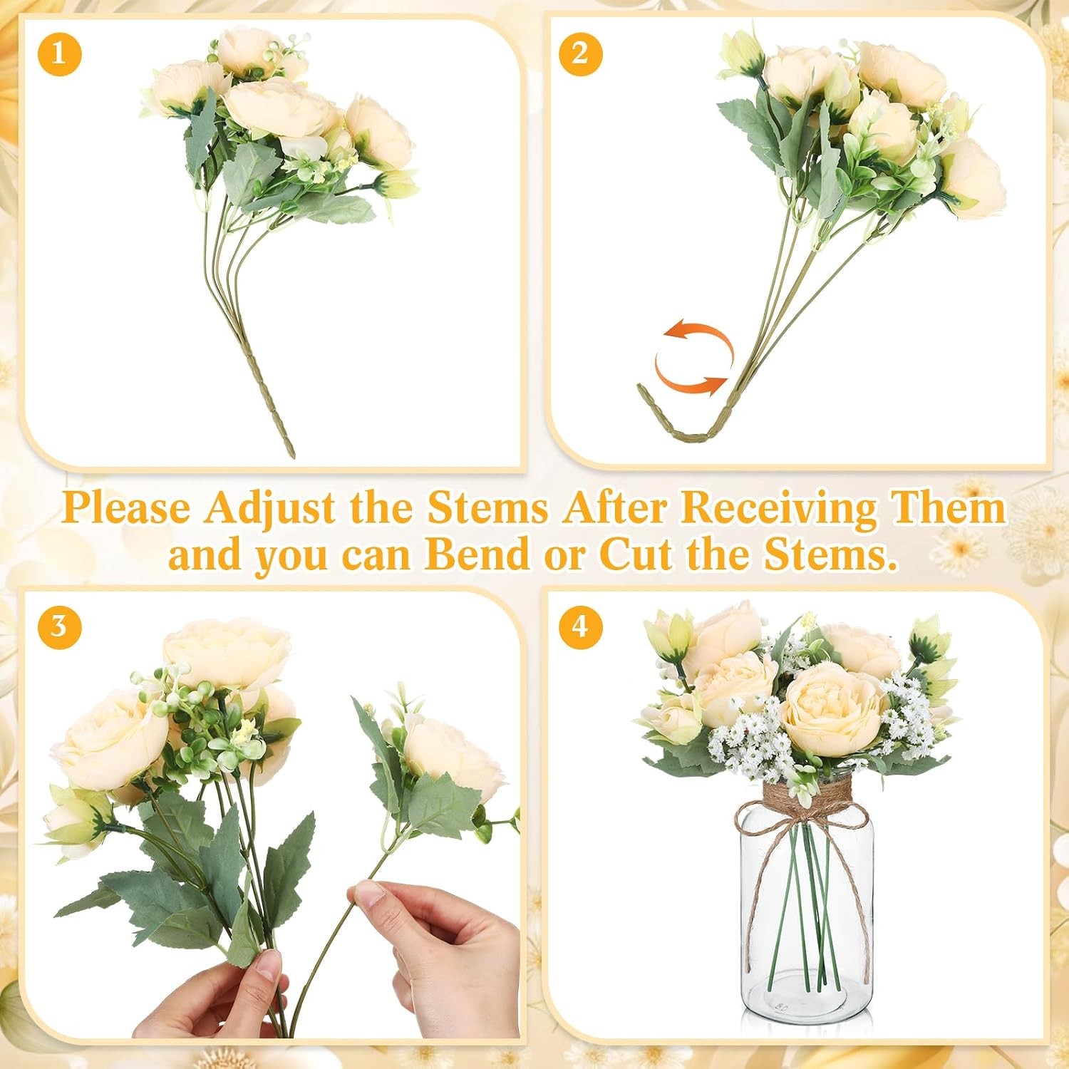 6 Sets Mason Jar Table Centerpiece W/ Artificial Peony Baby’s Breath Flower