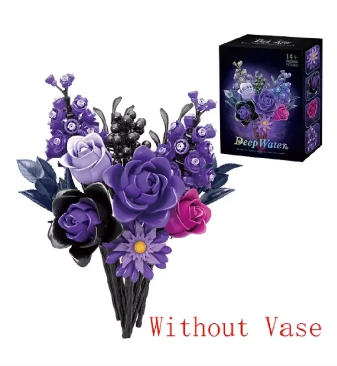 1218PCS Gothic Bouquet Flower Building Blocks Vase Decor DIY Gift