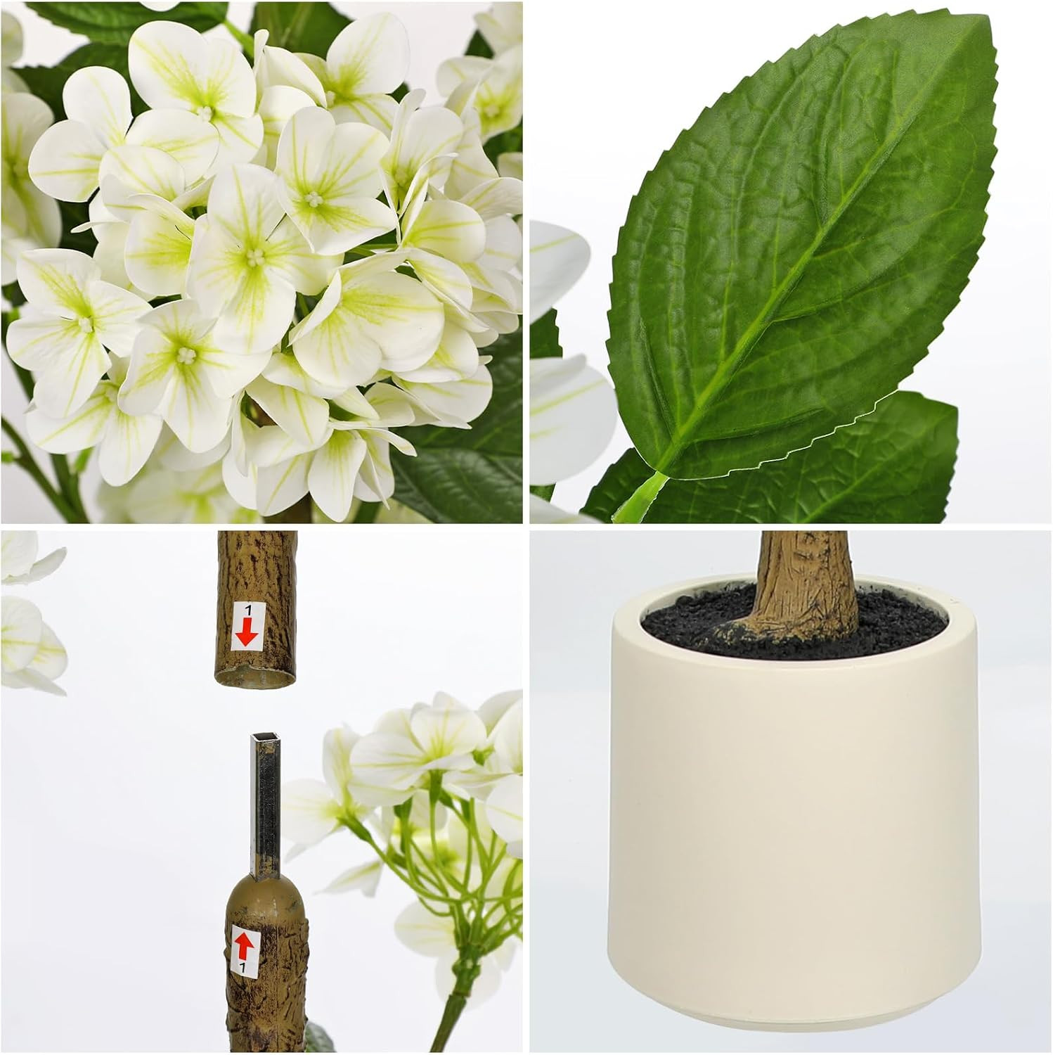 4FT White Hydrangea Artificial Flowers Tree Large Real Touch Faux Silk Hydrangea