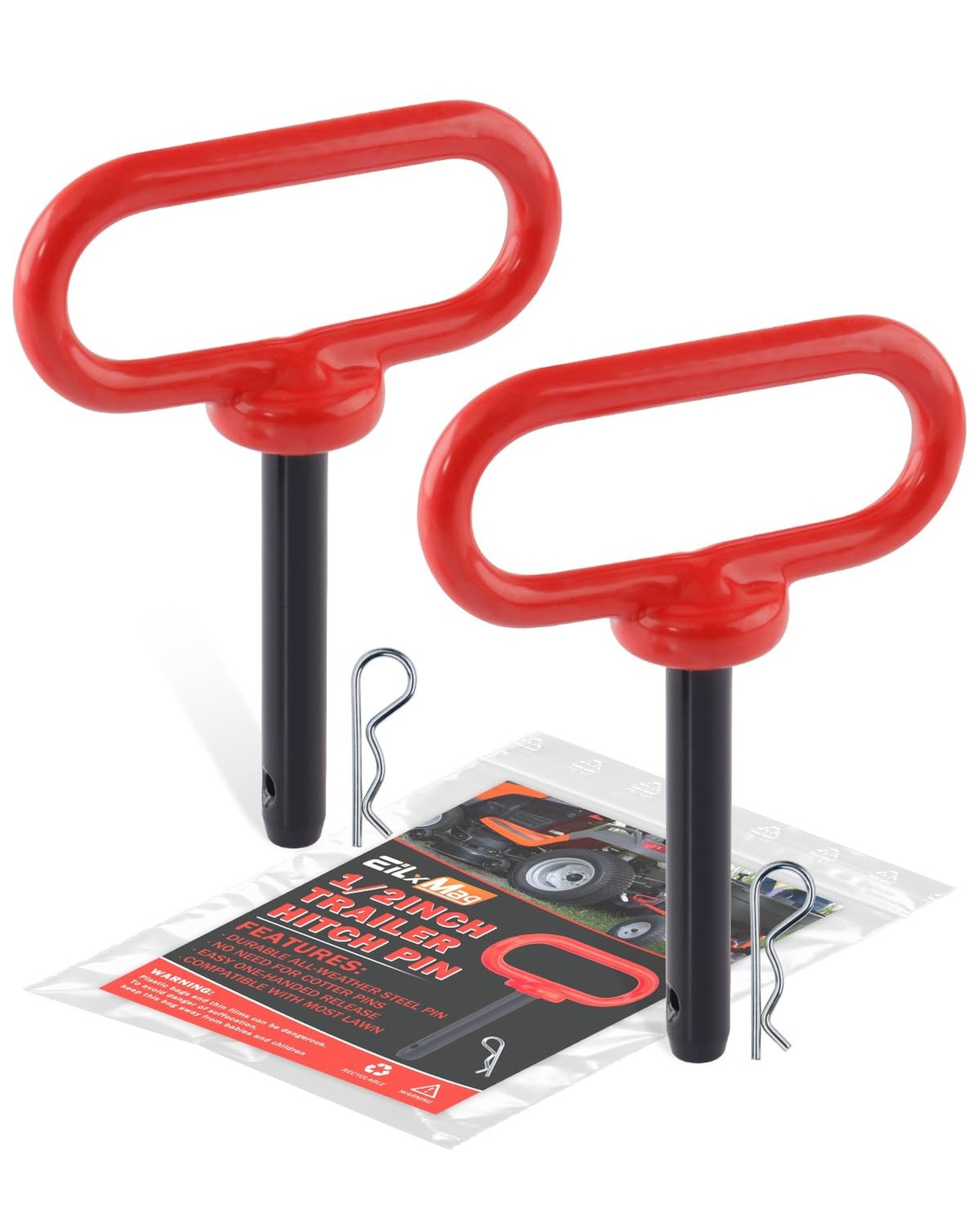 2Pack Hitch Pin, 1/2 x 3 Inch Trailer Hitch Pin with Clip and Rubber-Coated H…