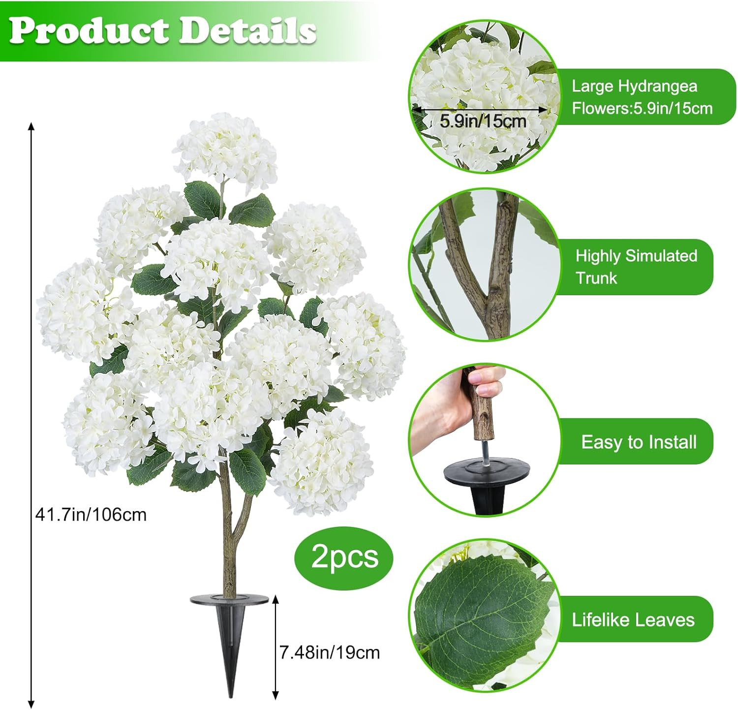 2 Pack 3.5FT White Artificial Hydrangea Trees for Outdoor Decor