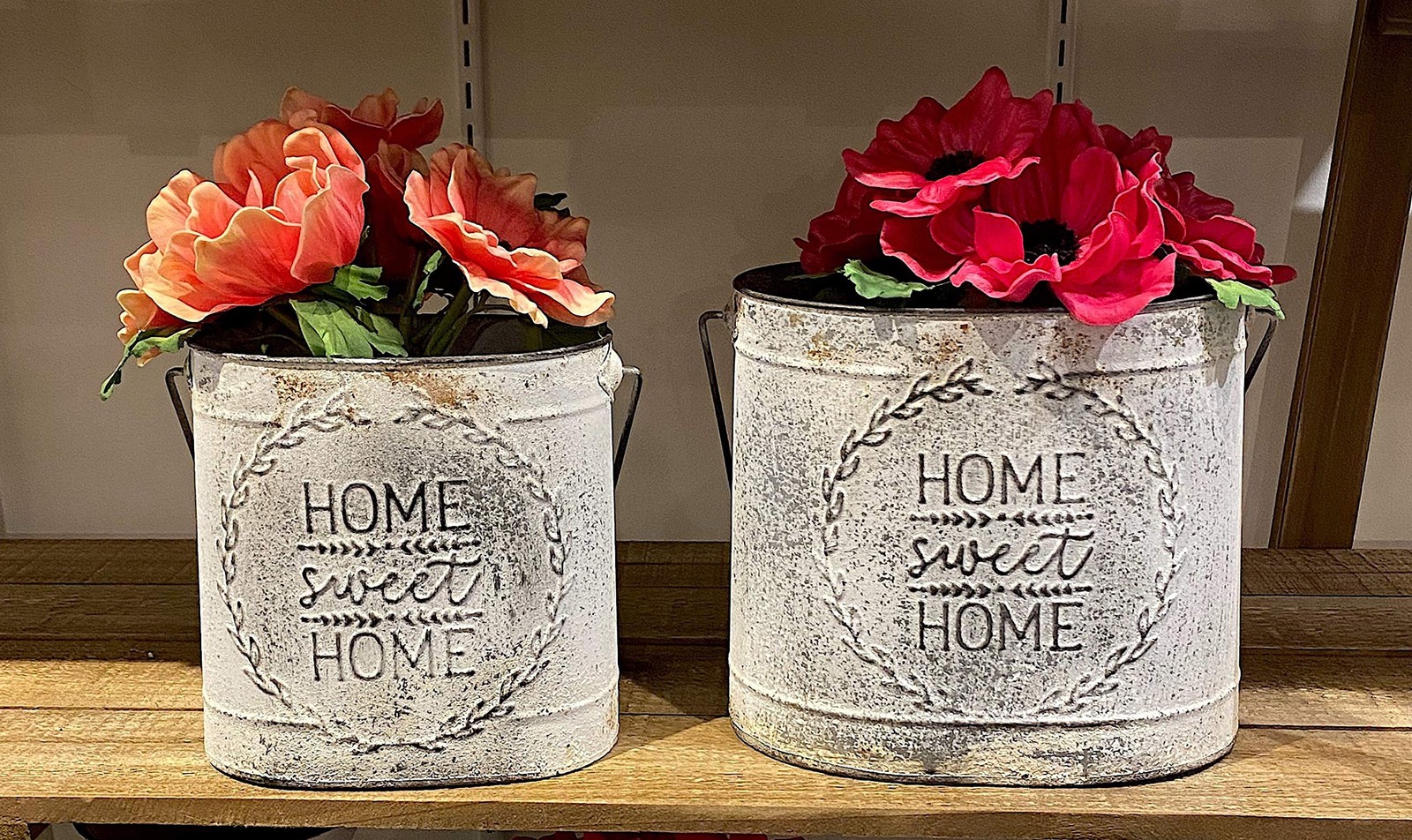 Raz S2 Metal Rustic White Home Sweet Home Buckets Decorative Containers Distr…
