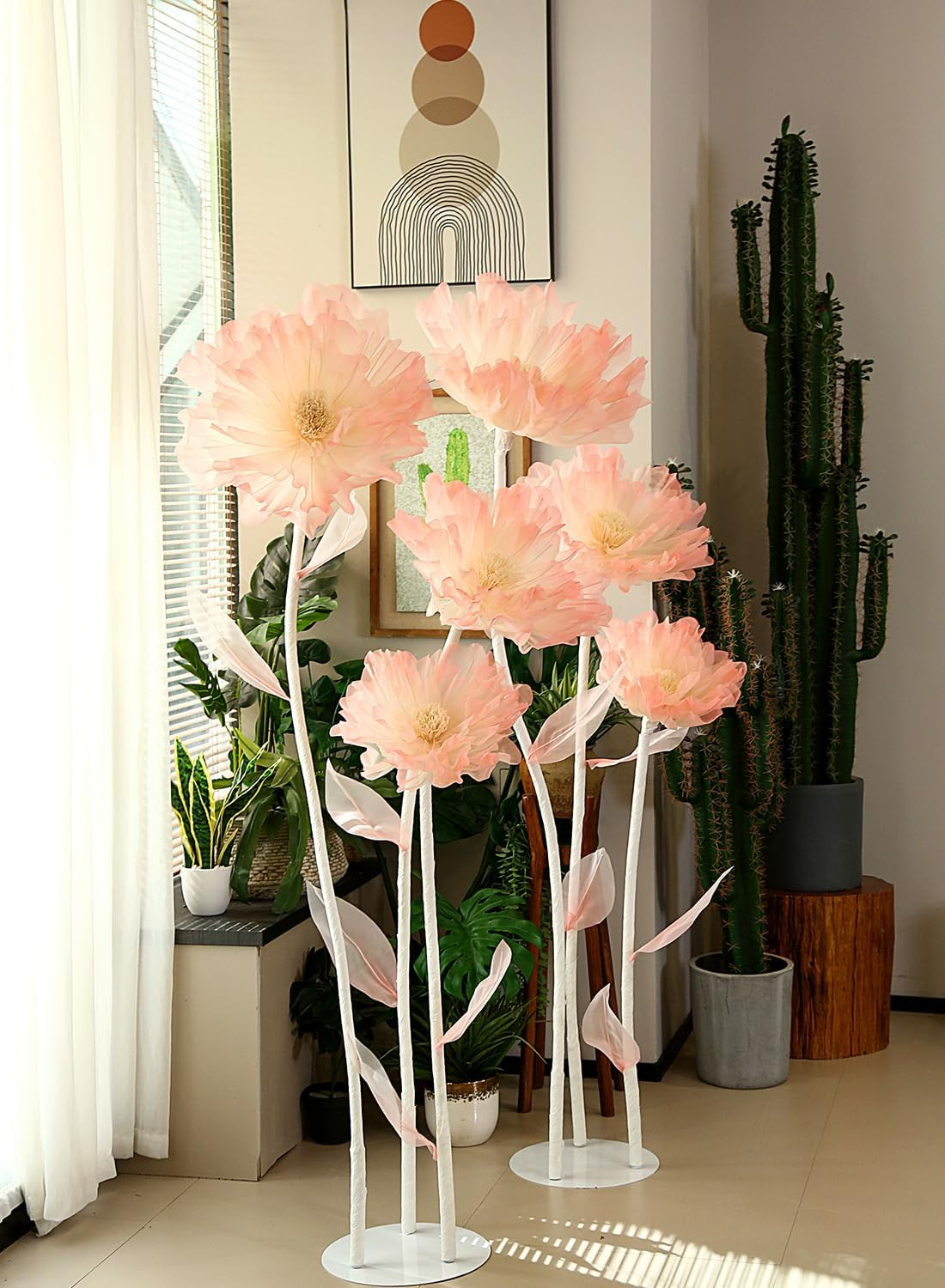 Large Pink Artificial Organza Flower with Base for Weddings & Events