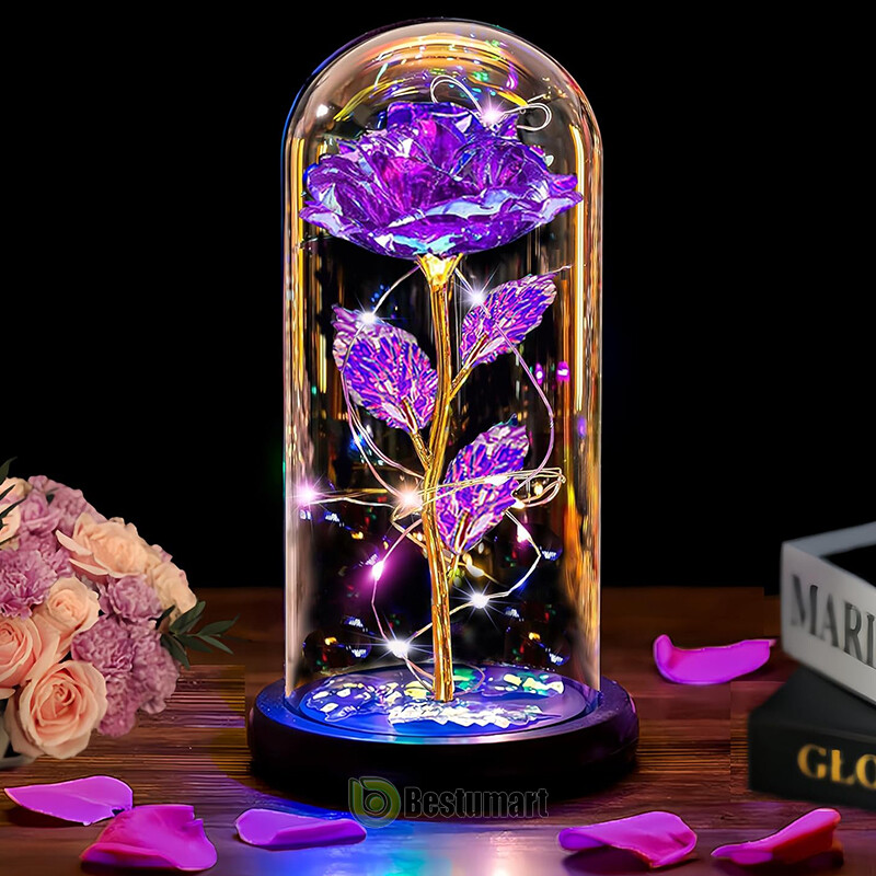 Valentines Day Gifts for Her – Crystal Galaxy Enchanted LED in Glass Rose Gifts
