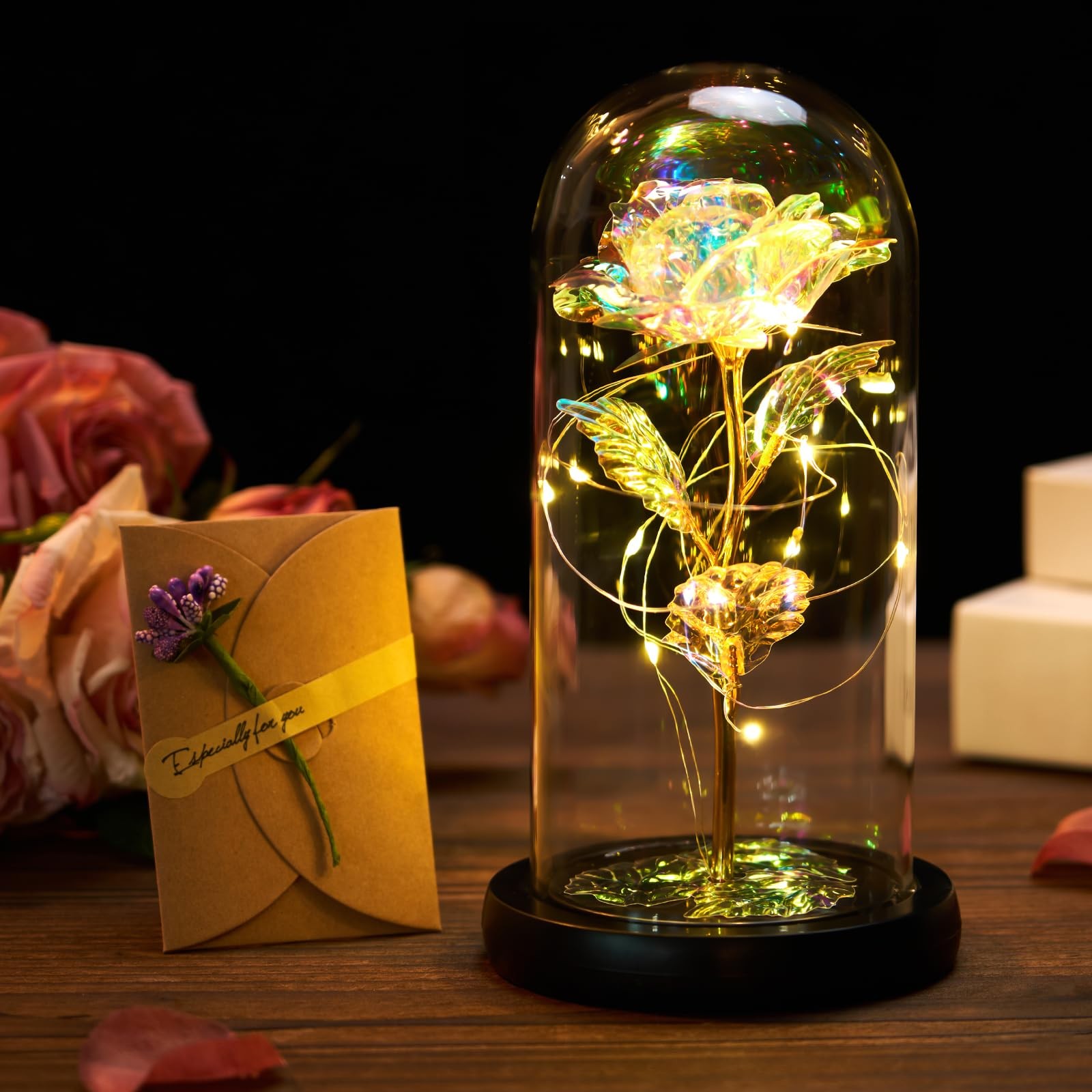 Mothers Day Mom Gifts for Mom Forever Rose in Glass Dome Gift Set – Glowing E…