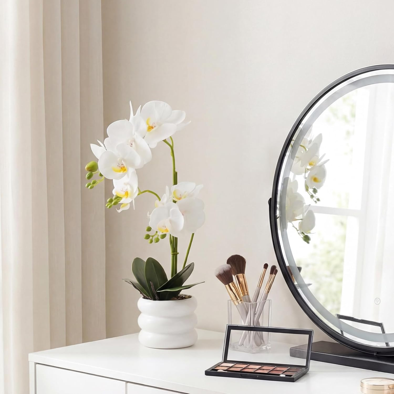 20″ White Phalaenopsis Artificial Orchid in Ceramic Vase – Real Touch Decor