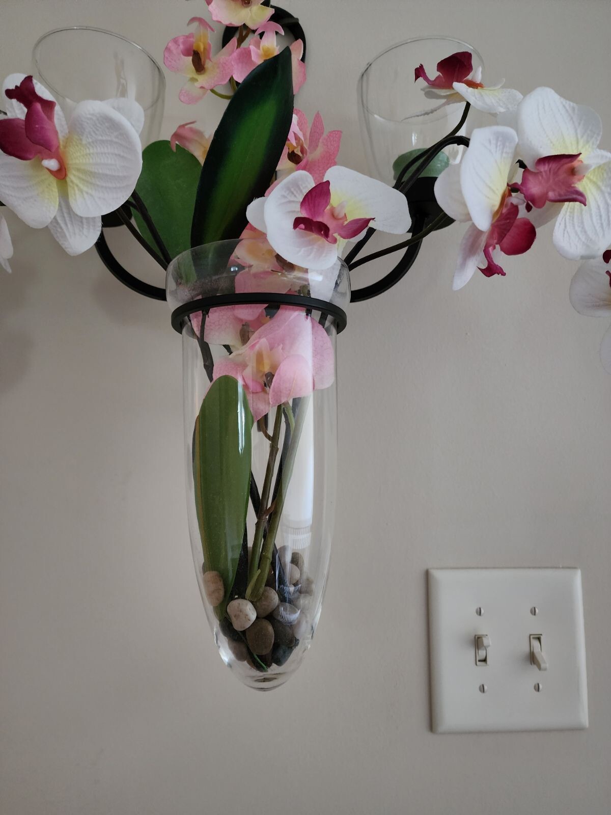 Wrought Iron And Glass Silk Orchid Flower Arrangement