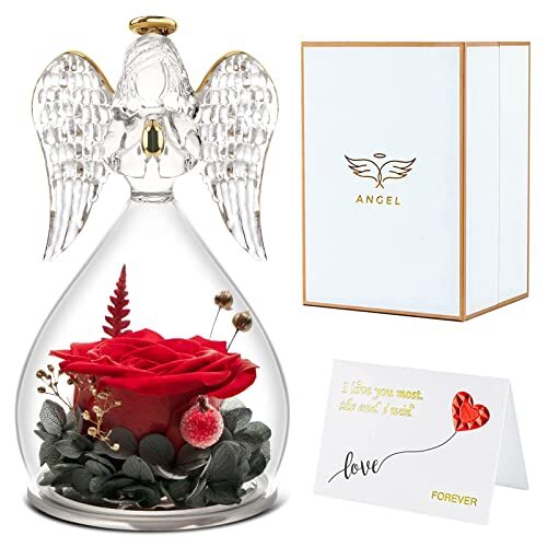 Angel Rose Birthday Gifts for Women Preserved Rose in Glass Angel Figurines G…