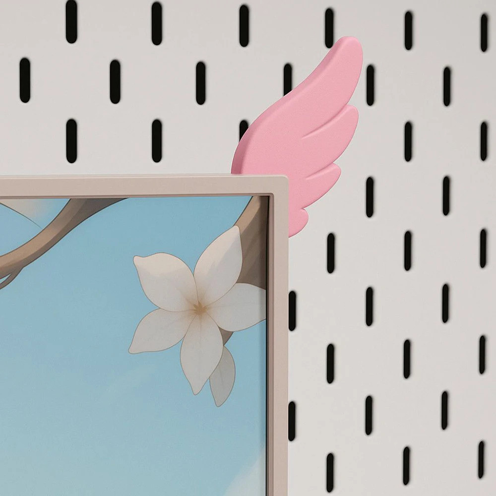 2pcs 3D Printed Pink Wings Monitor Decor Cute Gaming Room Desk Ornament Gift