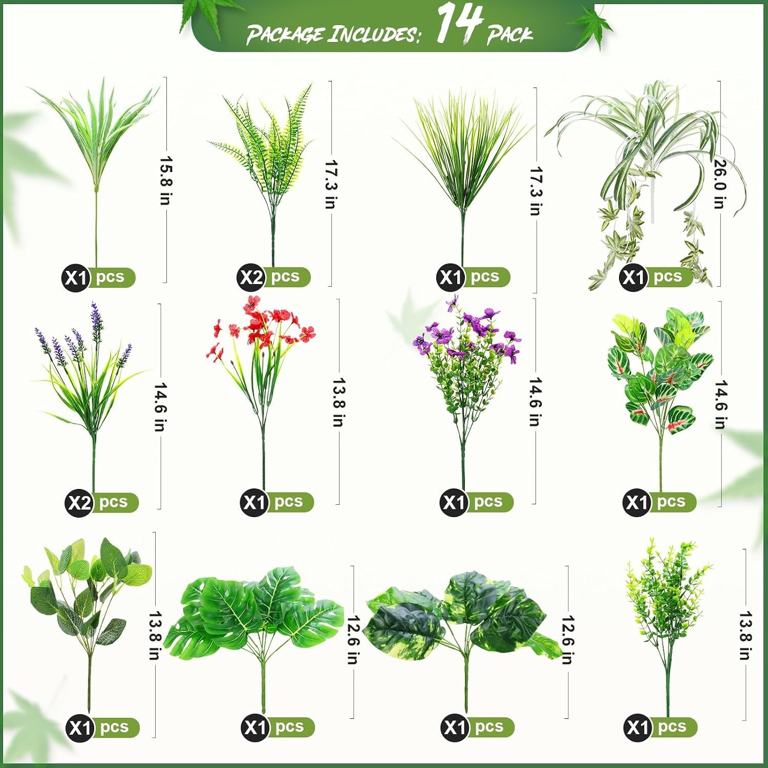 Maintenance-Free 14 Bundle Faux Plants – Perfect for Garden and Patio Beauty