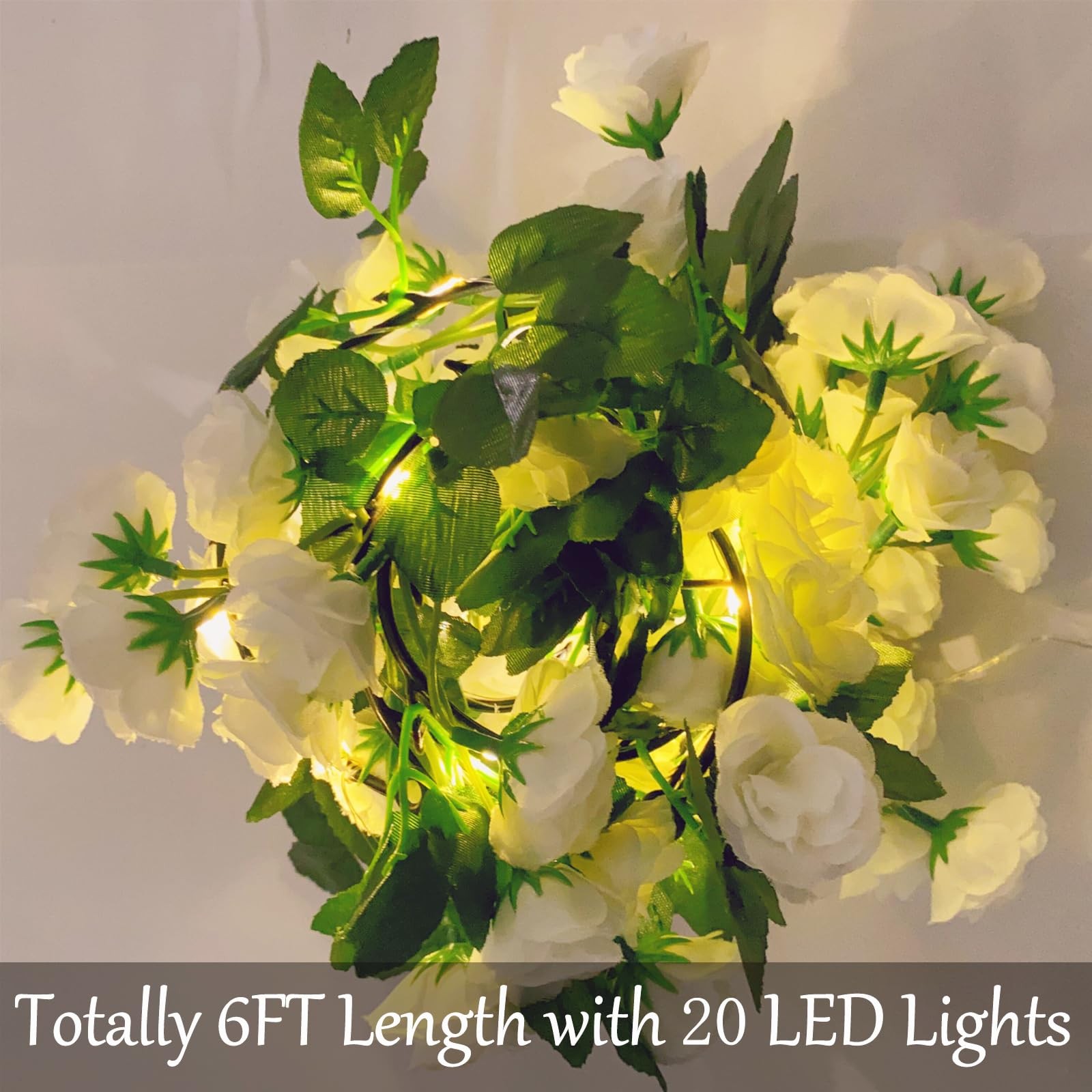 20 LED Rose Flower String Lights with Timer, 6FT Artificial Flower Garland wi…