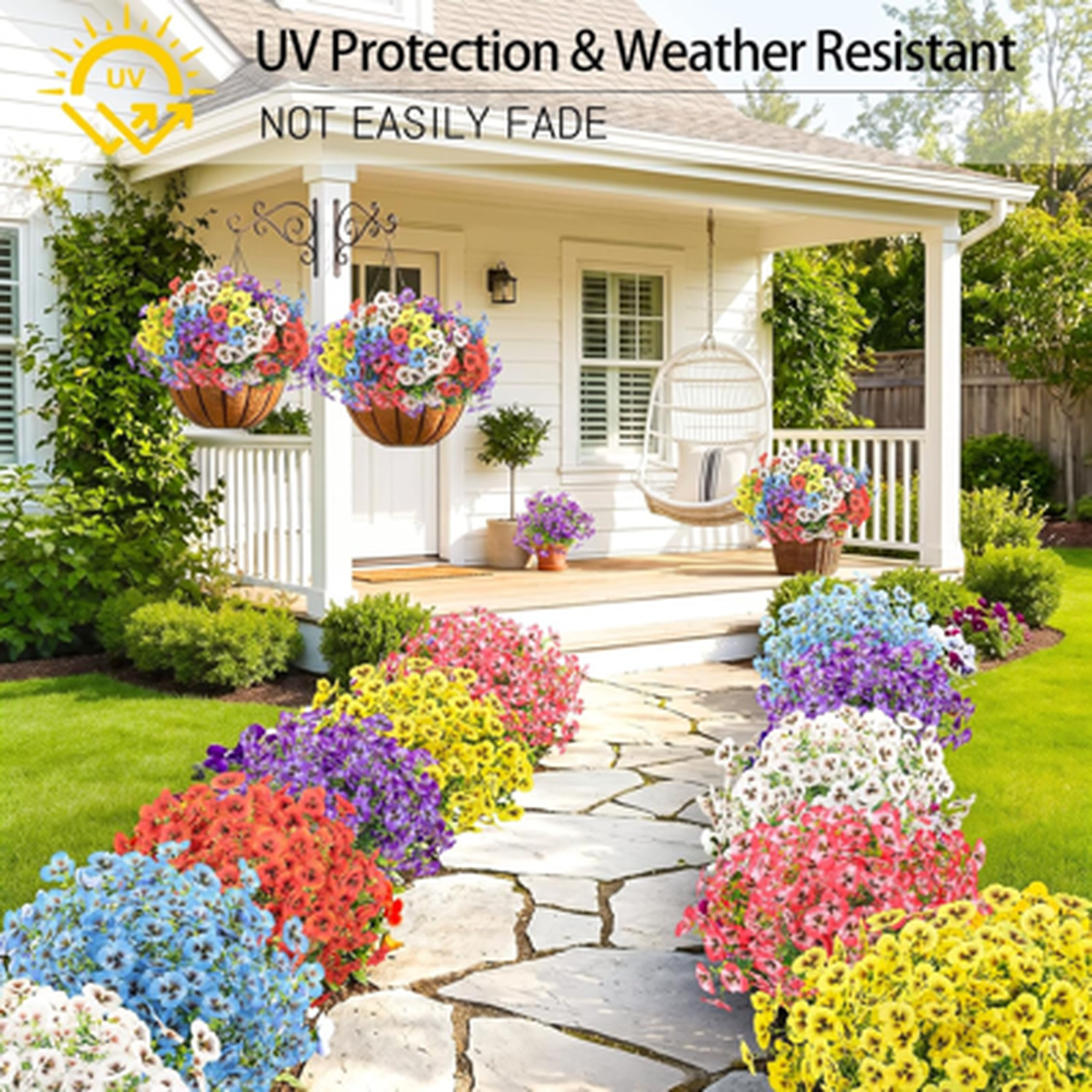 Artificial Flowers 12 Bundles UV Resistant Pansies for Outdoors, Faux Garden