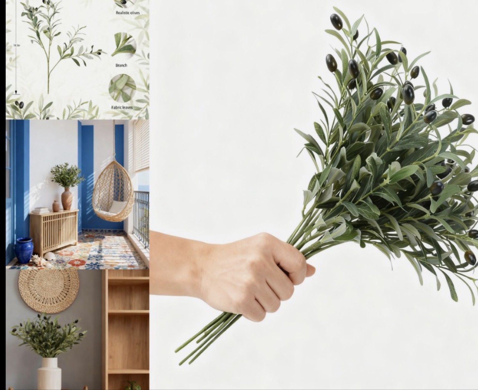 6 Pcs 18” Artificial Olive Branches for Vases Faux Olive Branches Silk Plant