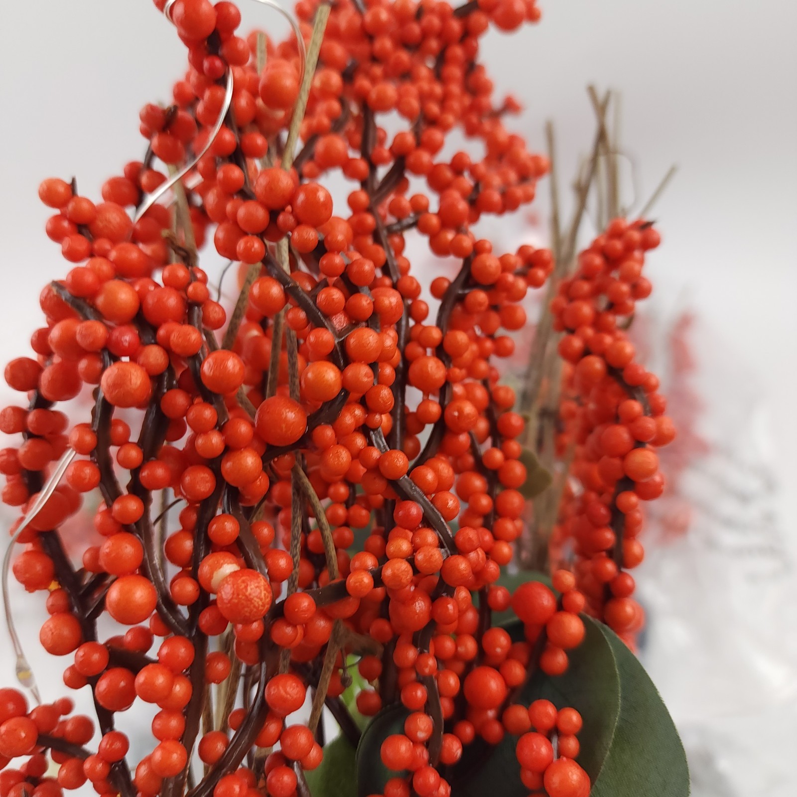 4 Lit Berry and Eucalyptus Picks by Valerie Harvest Orange Holiday Decor