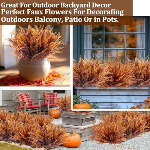 12 Bundles Artificial Fall Flowers for Outdoors Fall 12 Pack Orange Brown