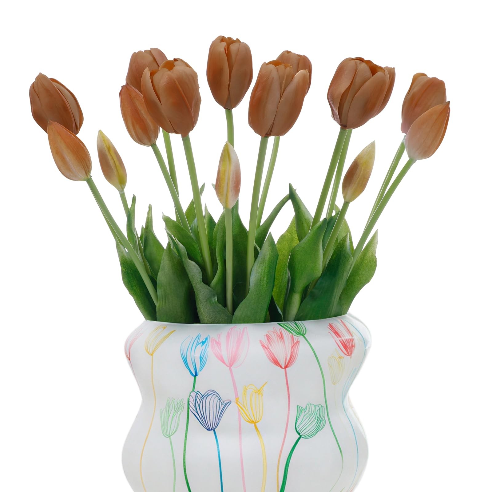 15 PCS Autumn Brown Latex Artificial Tulips Faux Flowers Waterproof Decor