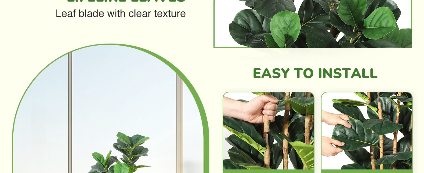 7ft Faux Fiddle Leaf Fig Tree with White Planter, Floor Fake Plants, Realistic