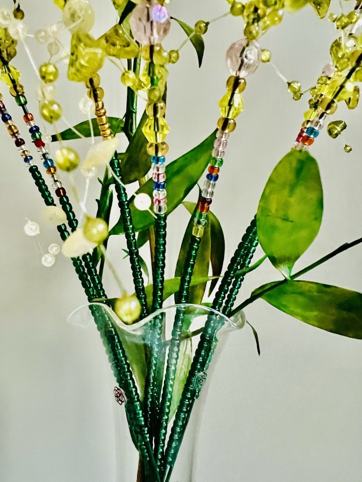 Original Handmade 7 pcs Glass Beads Branches In The Vase. Home/Office Decor
