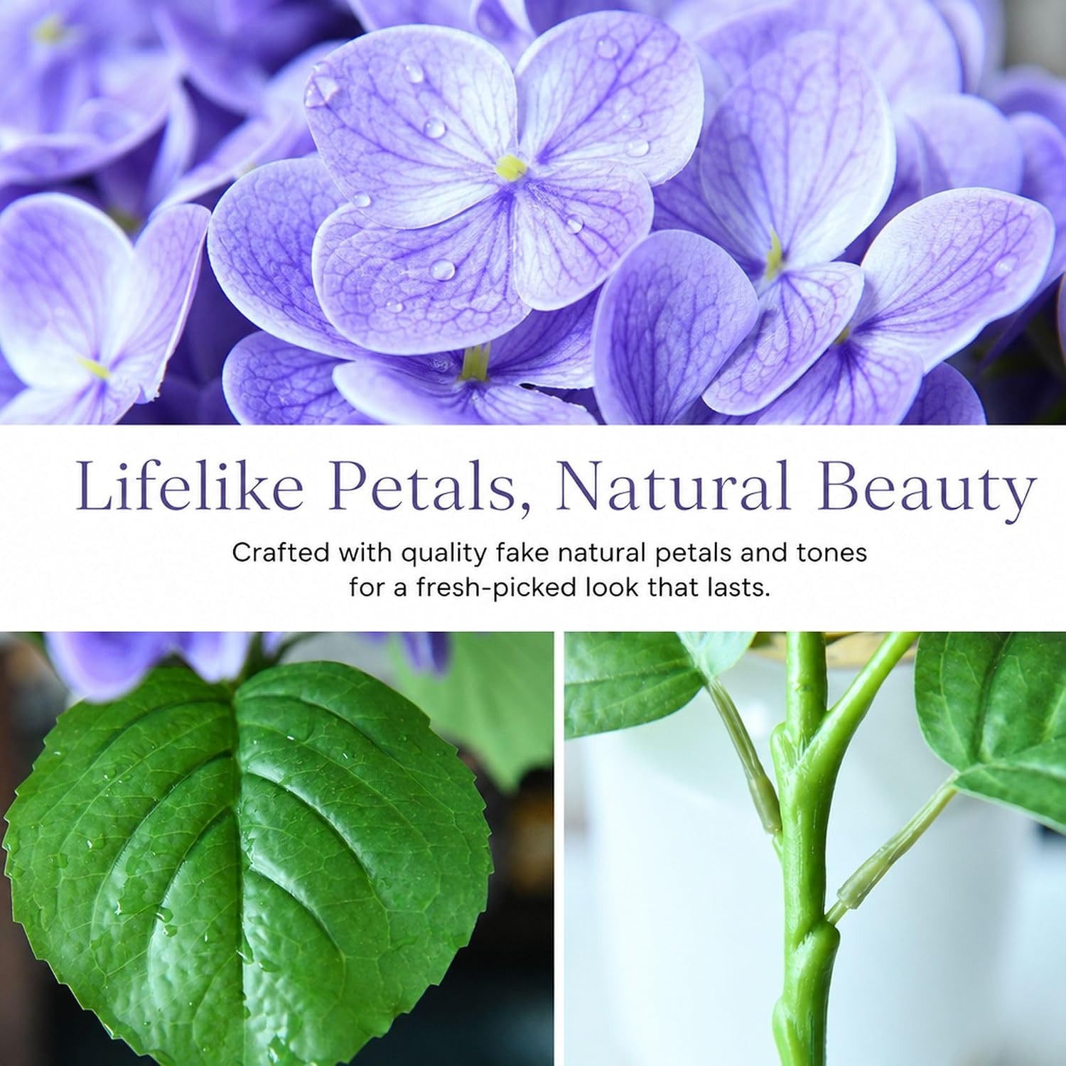 Real Touch Purple Hydrangea Artificial Flowers – 6 Stems for Home Decor