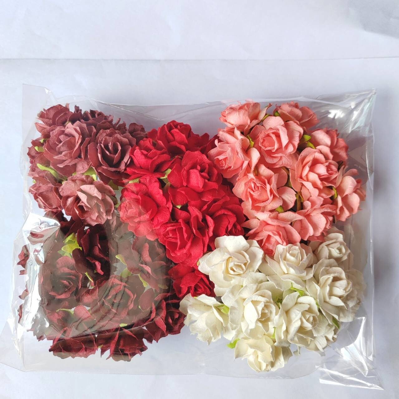 50 Mix Red Tone Artificial Flowers Rose Flower Paper Flower size 30-35 mm