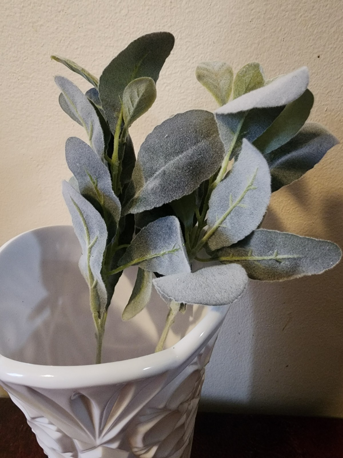 13.5” Faux Lambs Ear Stem • Dusty Green Floral Pick • Artificial Greenery Stem