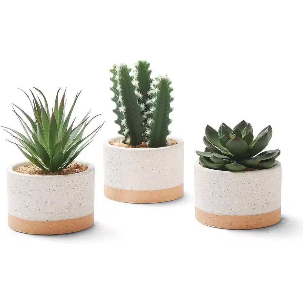 6.7 In. Green Indoor Artificial Succulent Plants in Ceramic Pots Set of 3