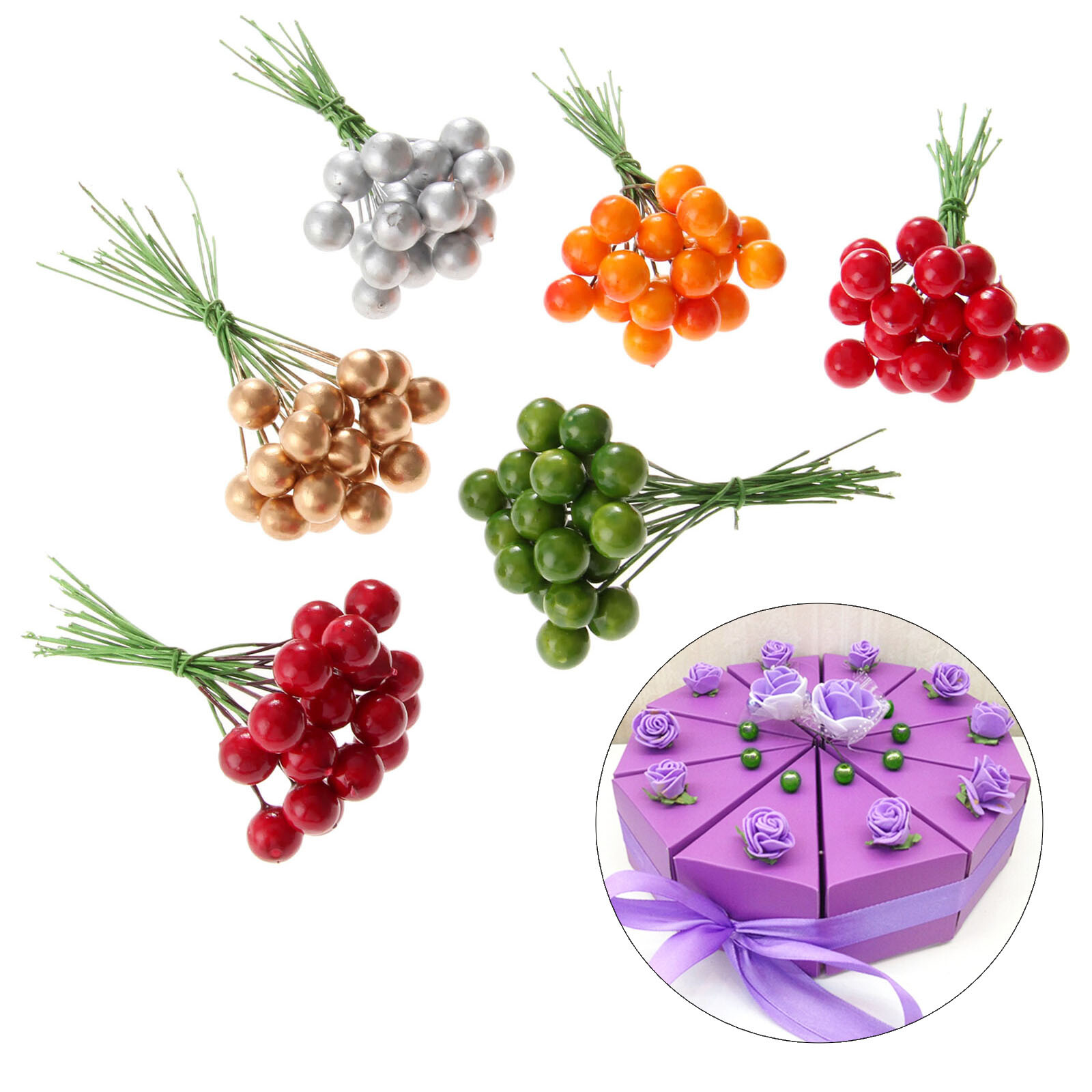 50/100pcs Red Berries Artificial Fruits Christmas Craft Holly Berry Pick Decor