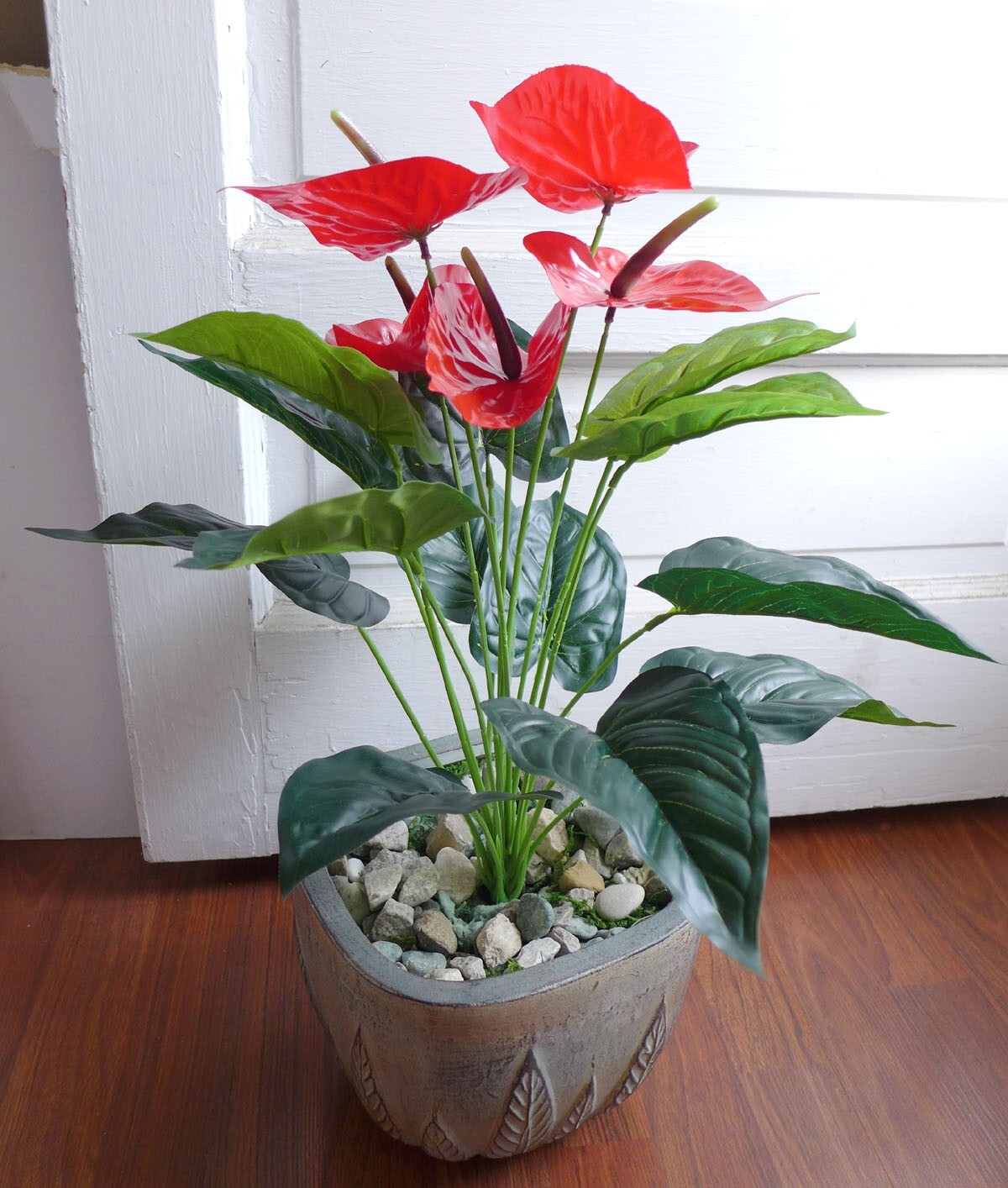 20″ Height Artificial Plant Tree Grass Lifelike Leaf 5 Palm Flowers Bush