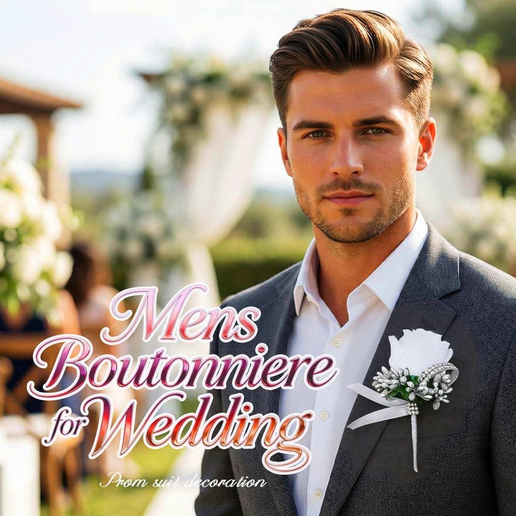 Rose Wedding Boutonniere White Groom Flower Buttonholes Men Silver Gray